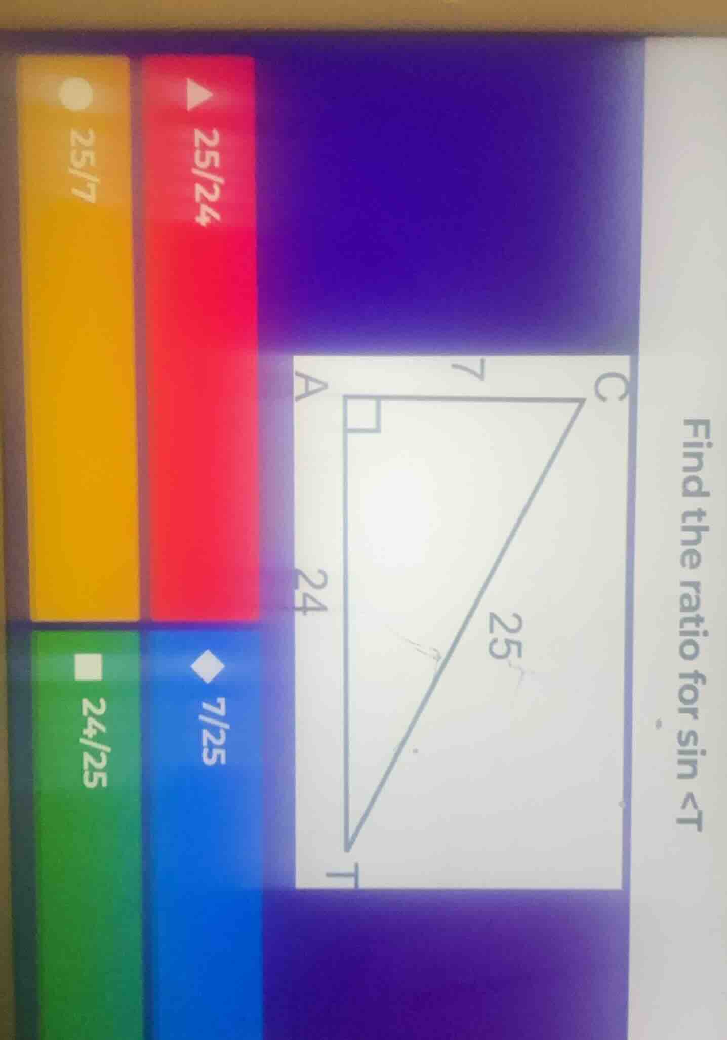 find the ratio for sin ∠t