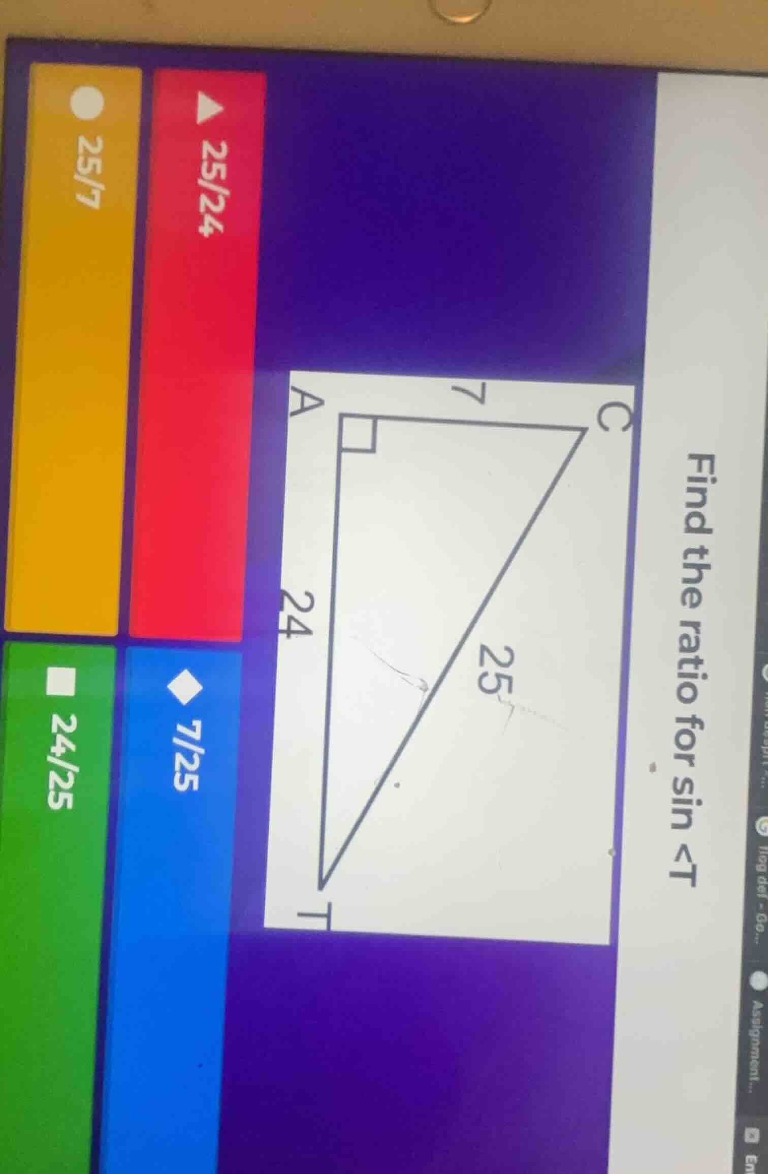 find the ratio for sin ∠t