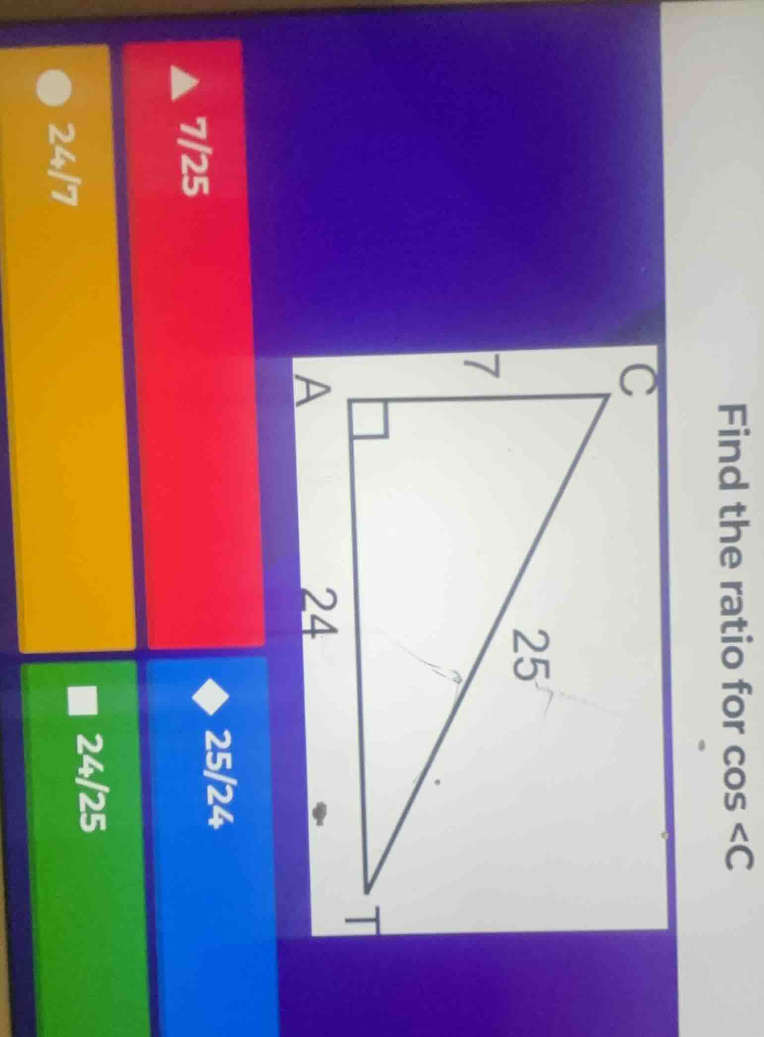 find the ratio for cos ∠c