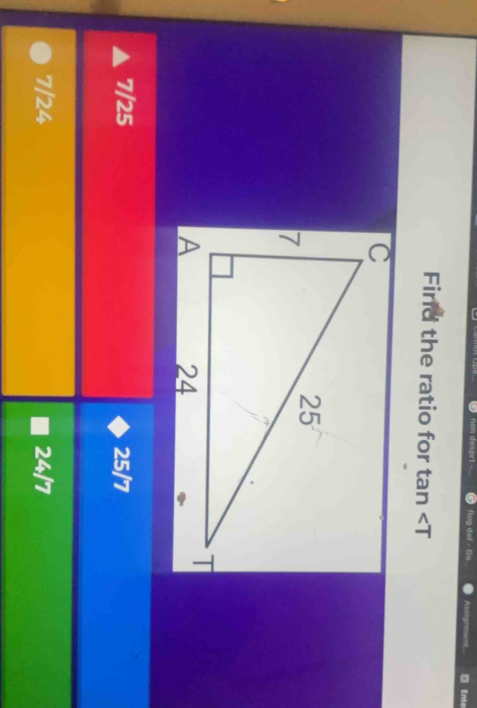 find the ratio for tan ∠t