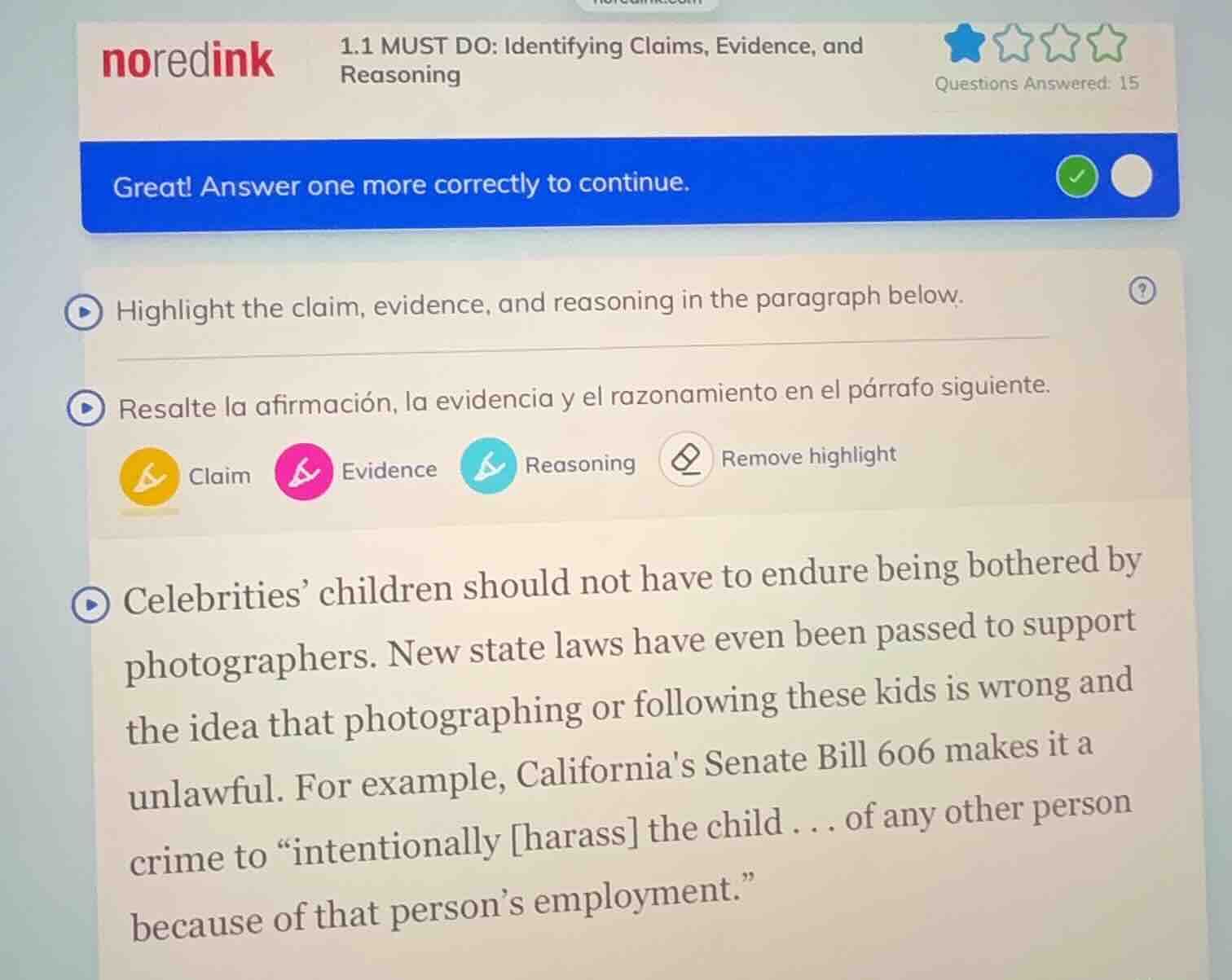 1.1 must do: identifying claims, evidence, and reasoning great! answer …