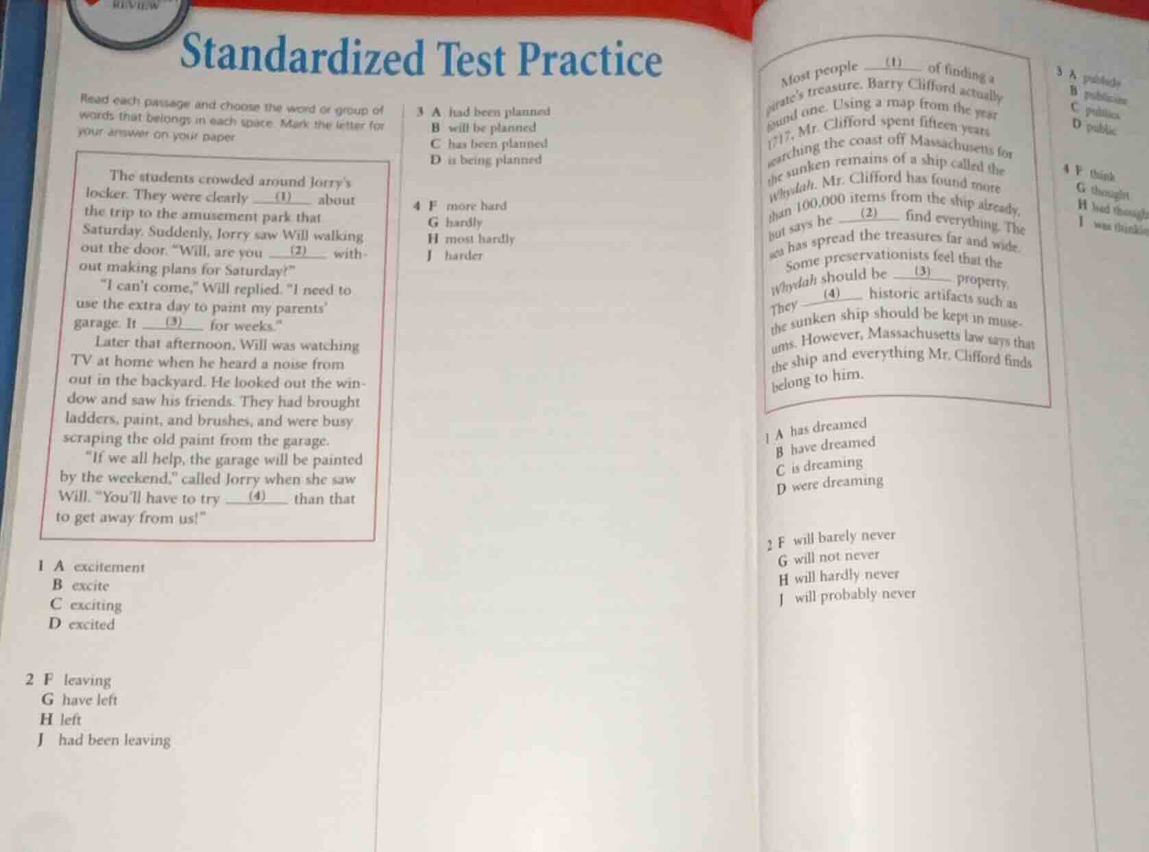 standardized test practice read each passage and choose the word or gro…