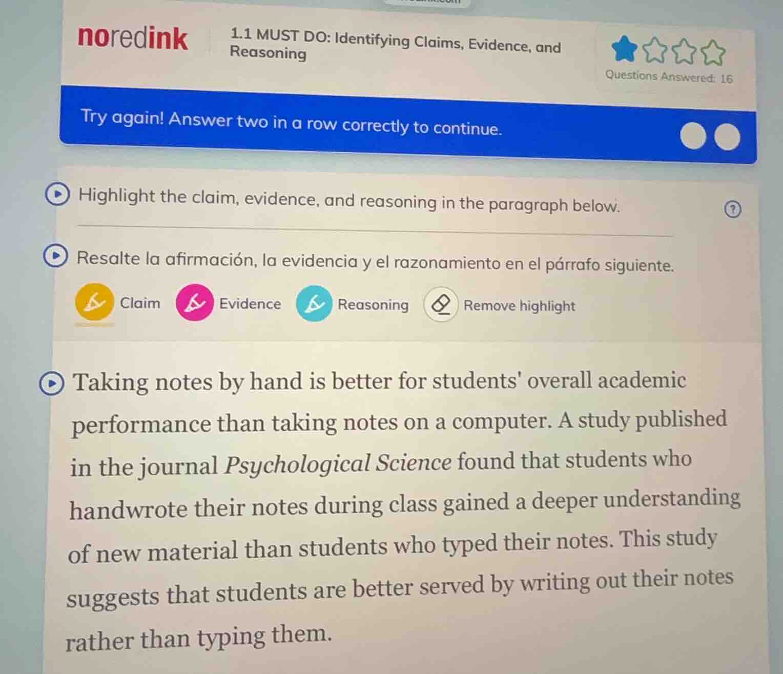 1.1 must do: identifying claims, evidence, and reasoning try again! ans…