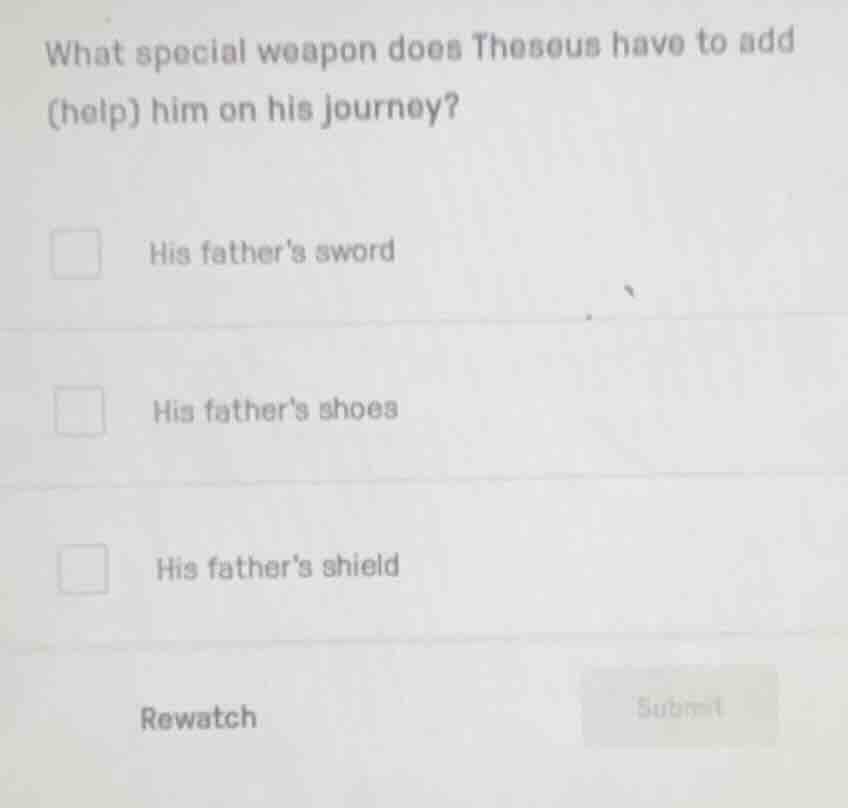 what special weapon does theseus have to add (help) him on his journey?…