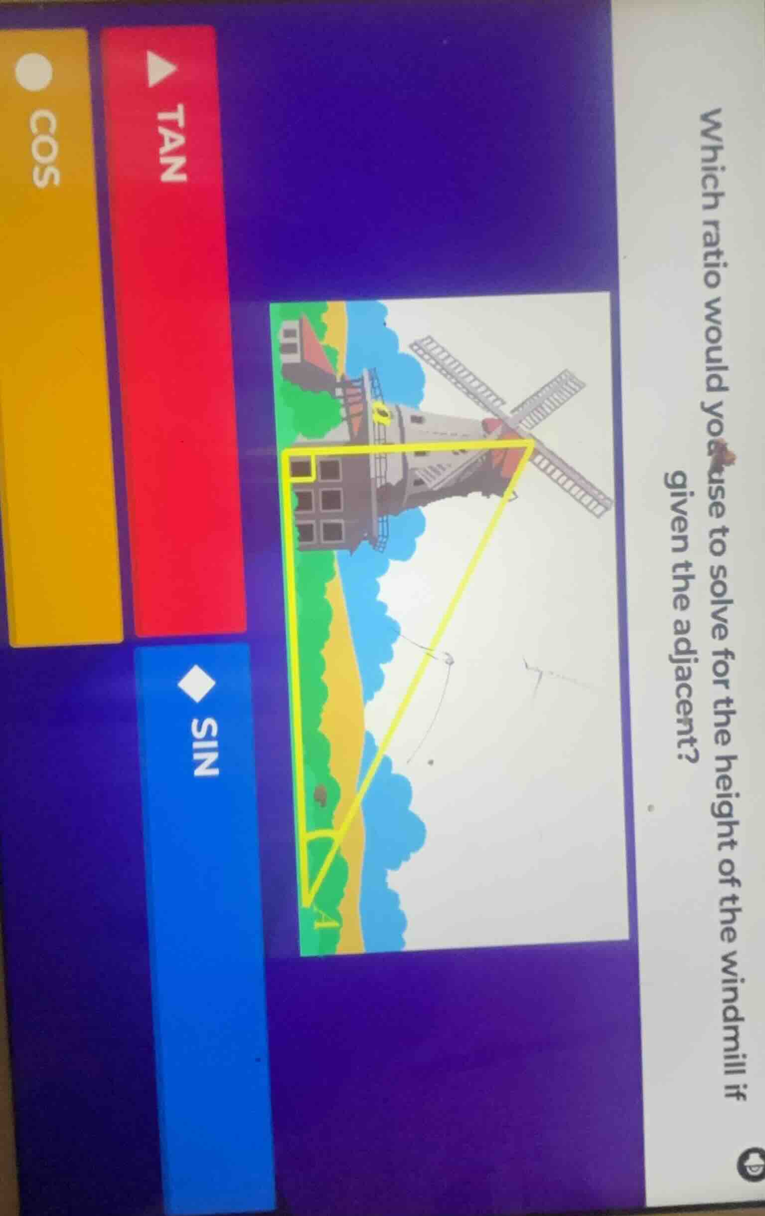 which ratio would you use to solve for the height of the windmill if gi…