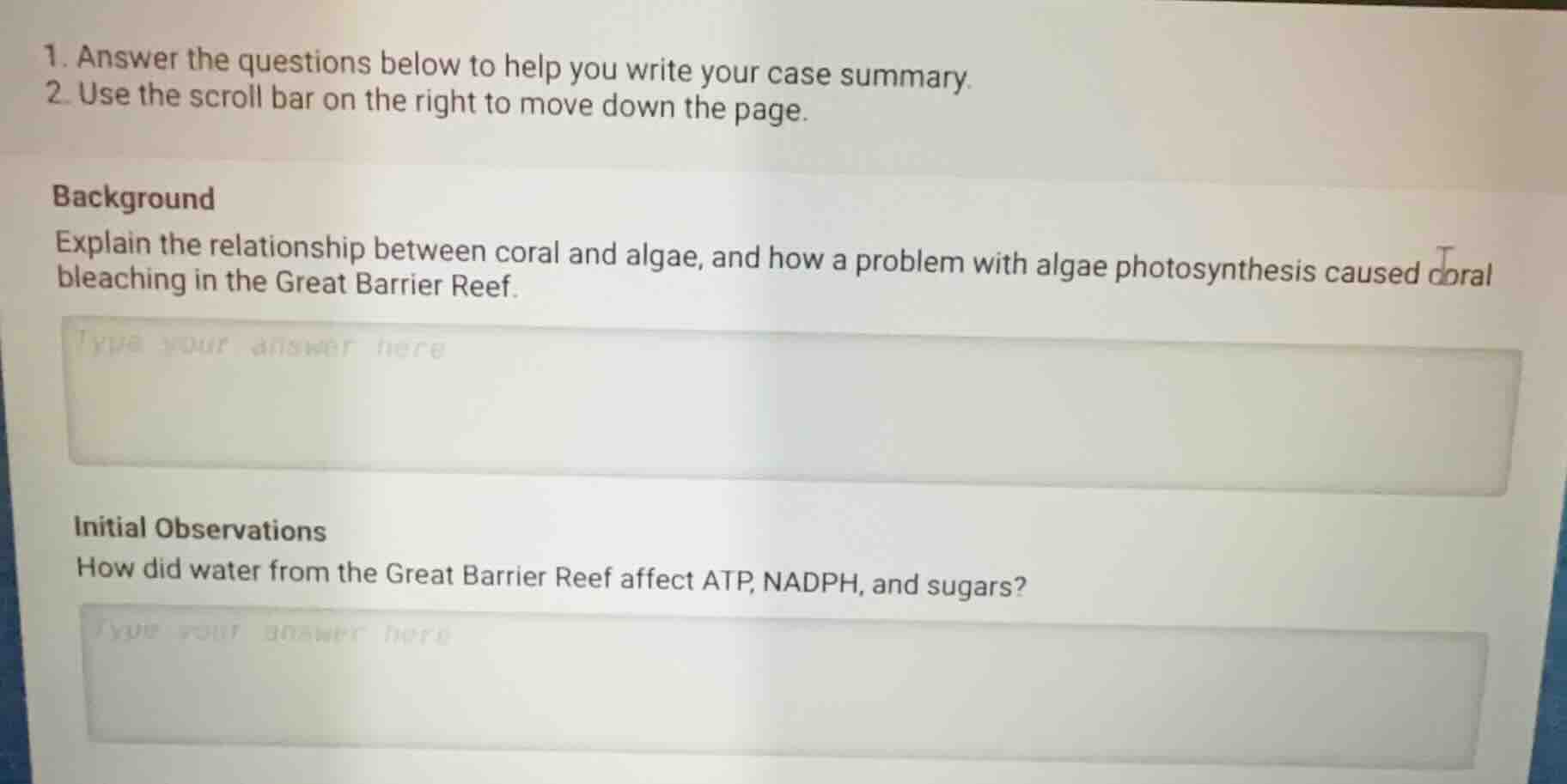1. answer the questions below to help you write your case summary. 2. u…
