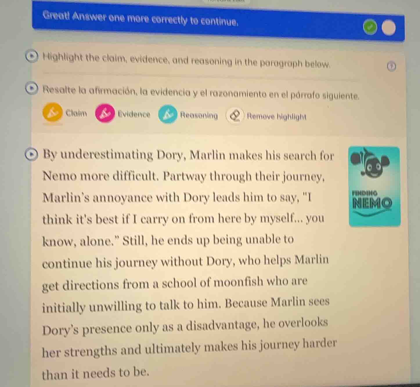 great! answer one more correctly to continue. highlight the claim, evid…