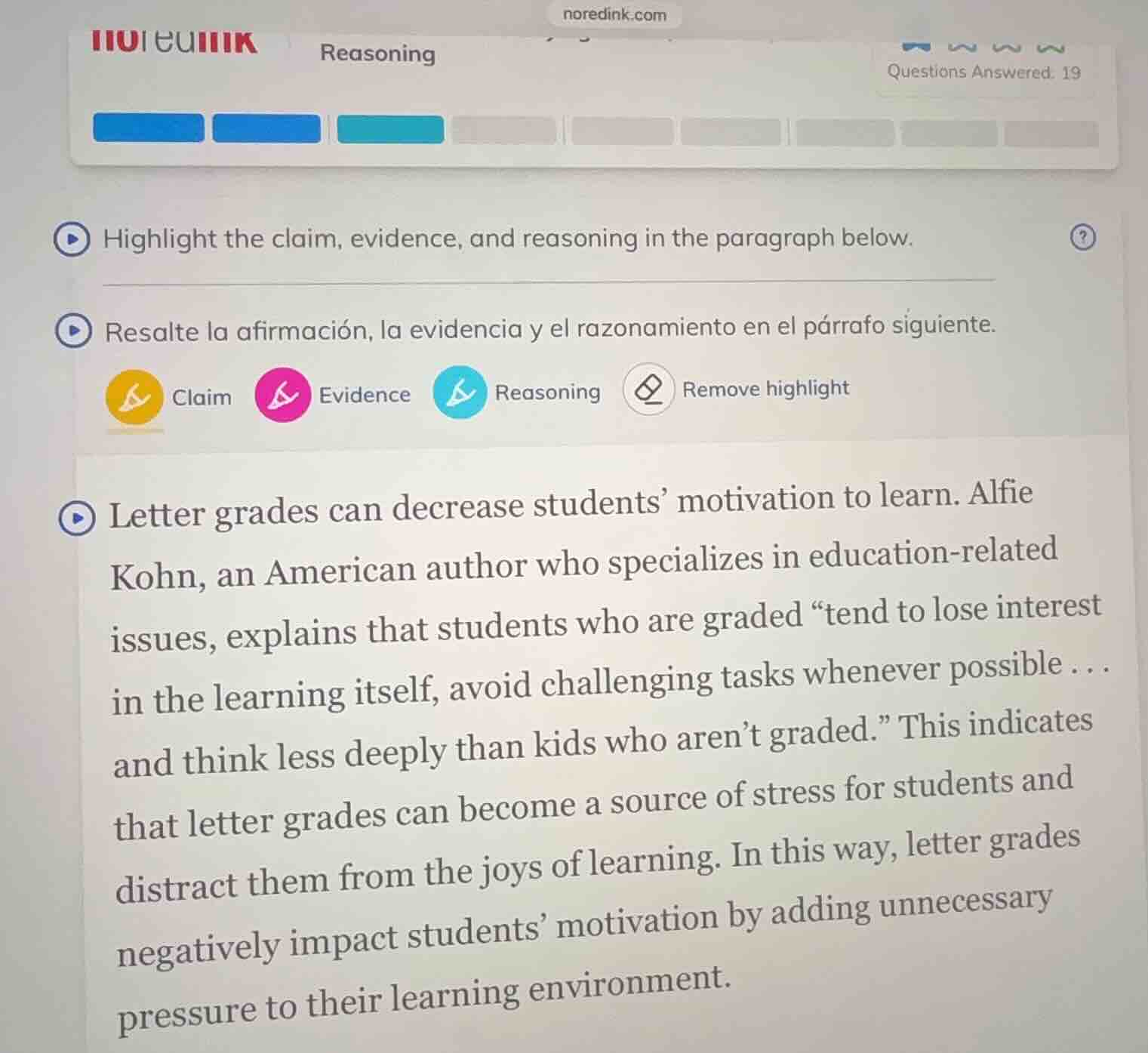 reasoning highlight the claim, evidence, and reasoning in the paragraph…