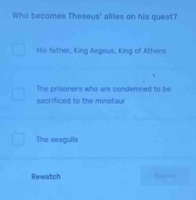 who becomes theseus allies on his quest? his father, king aegeus, king …