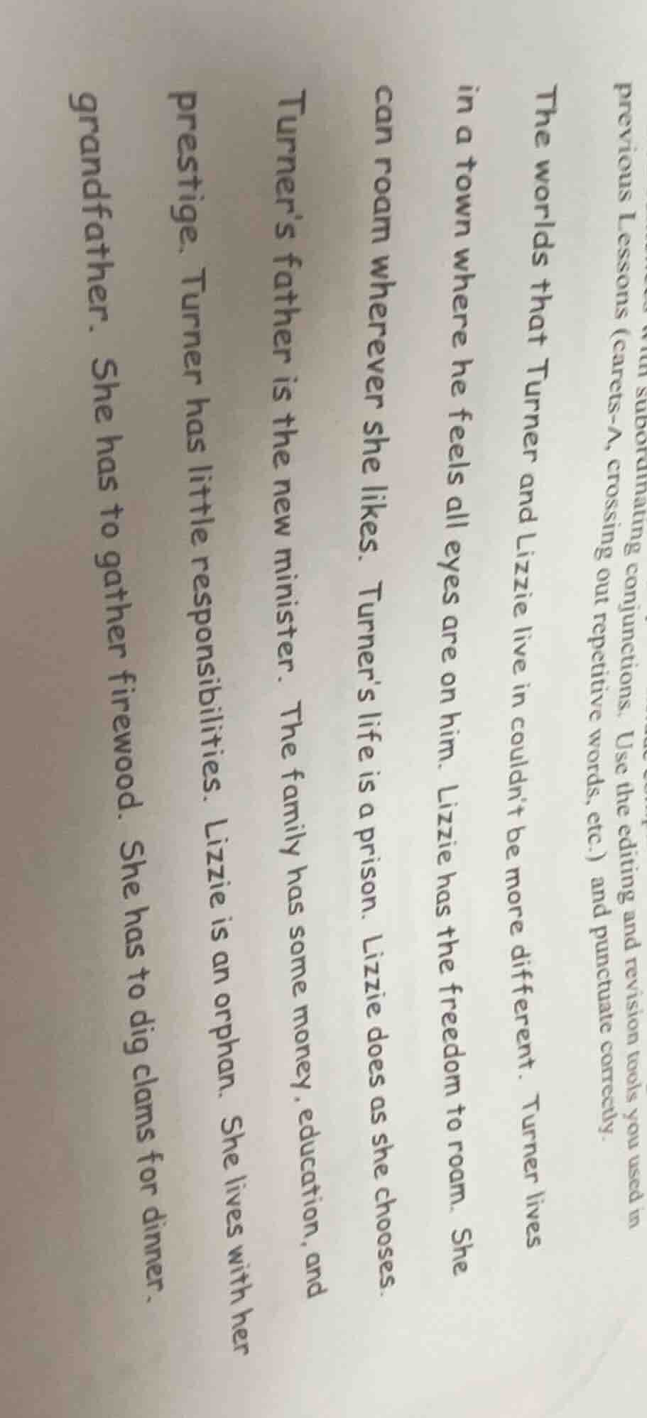 previous lessons (carets-, crossing out repetitive words, etc.) and pun…