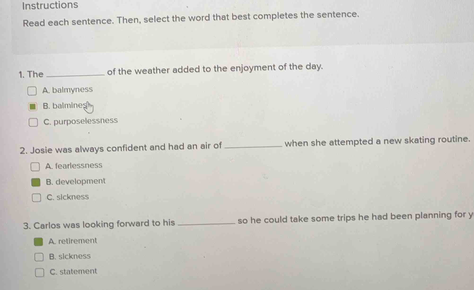 instructions read each sentence. then, select the word that best comple…