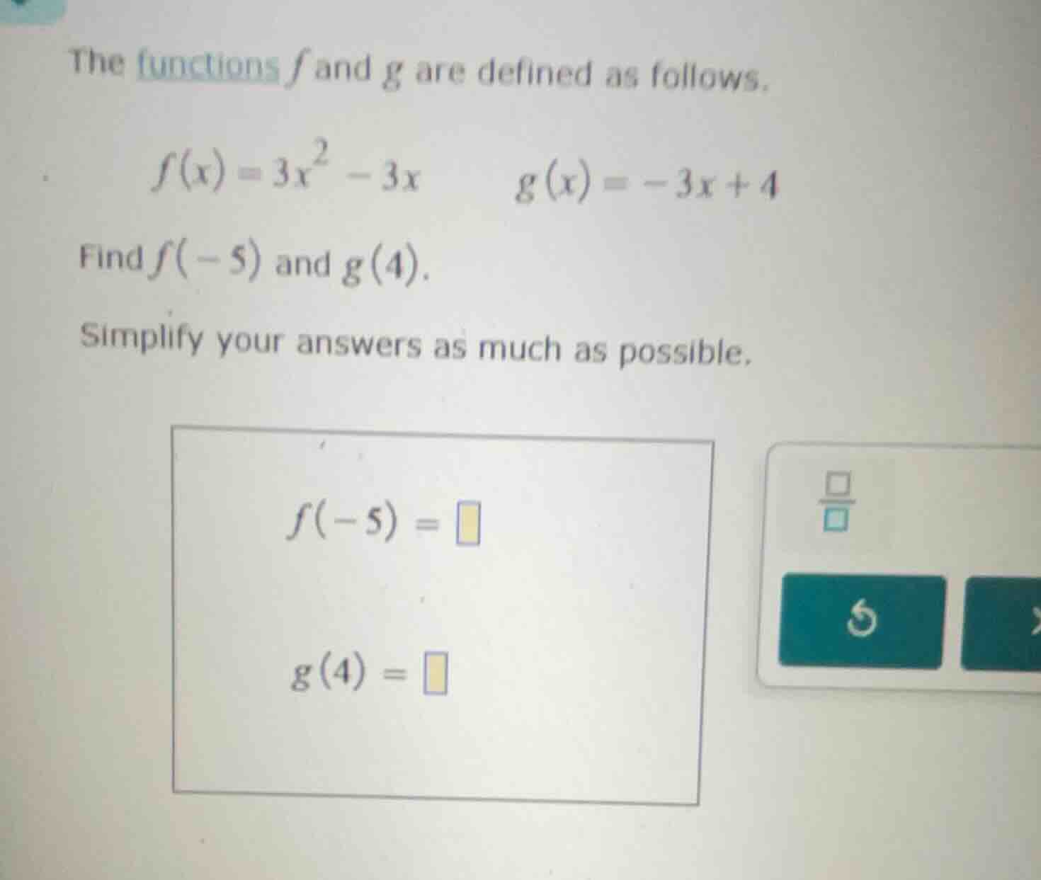 the functions f and g are defined as follows. $f(x) = 3x^2 - 3x$ $g(x) …