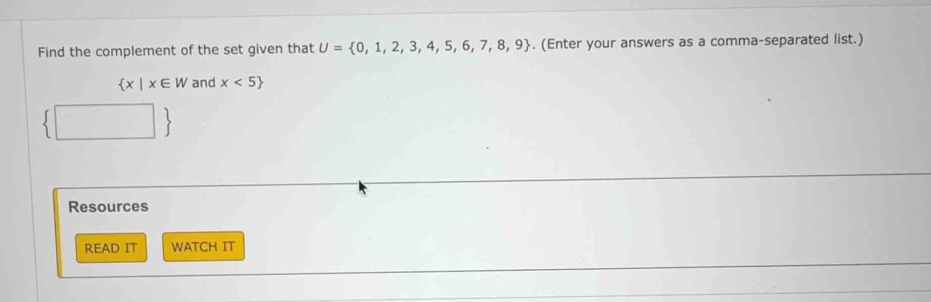 find the complement of the set given that u = {0, 1, 2, 3, 4, 5, 6, 7, …