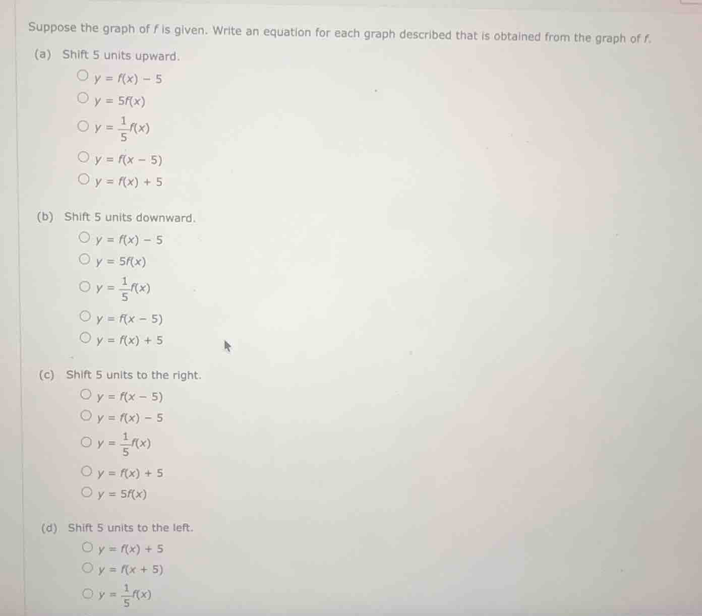 suppose the graph of f is given. write an equation for each graph descr…