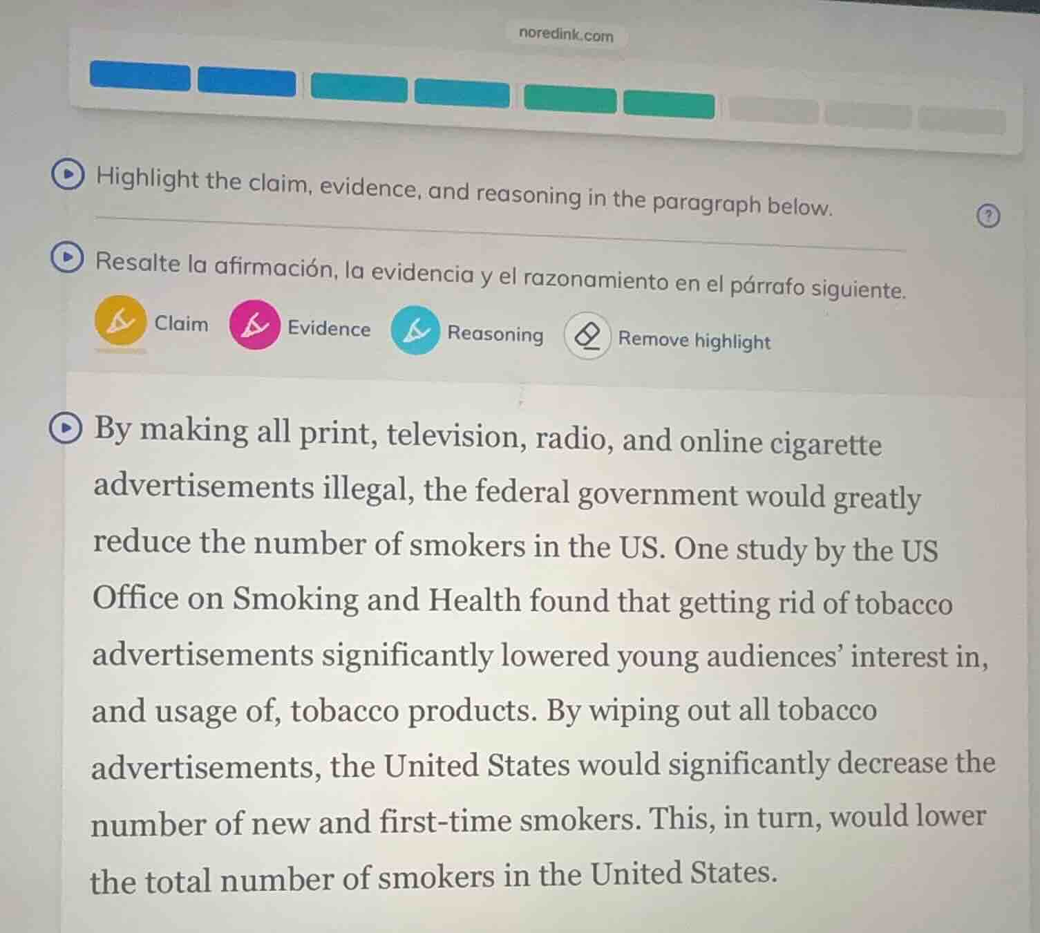 highlight the claim, evidence, and reasoning in the paragraph below. re…