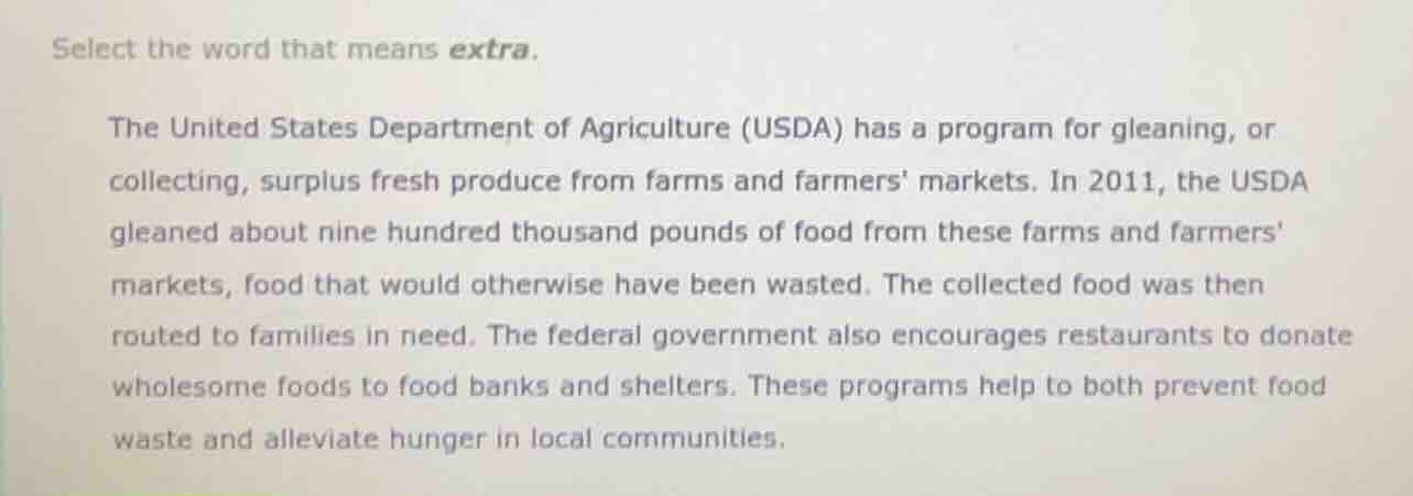 select the word that means extra. the united states department of agric…