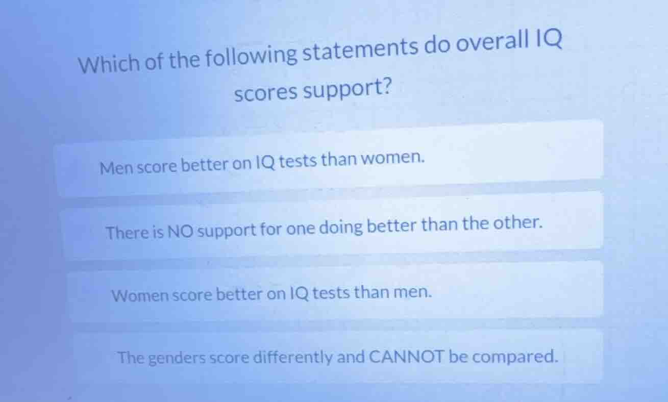 which of the following statements do overall iq scores support? men sco…