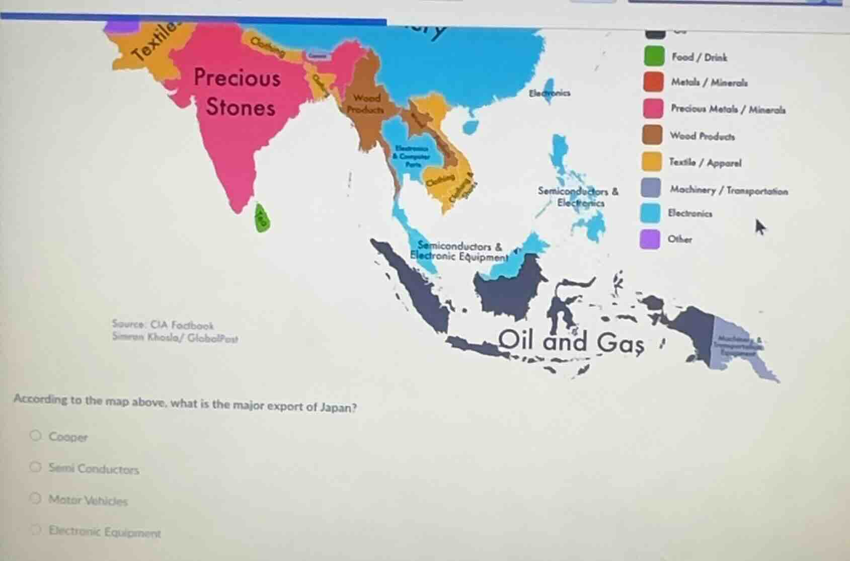 according to the map above, what is the major export of japan? - copper…