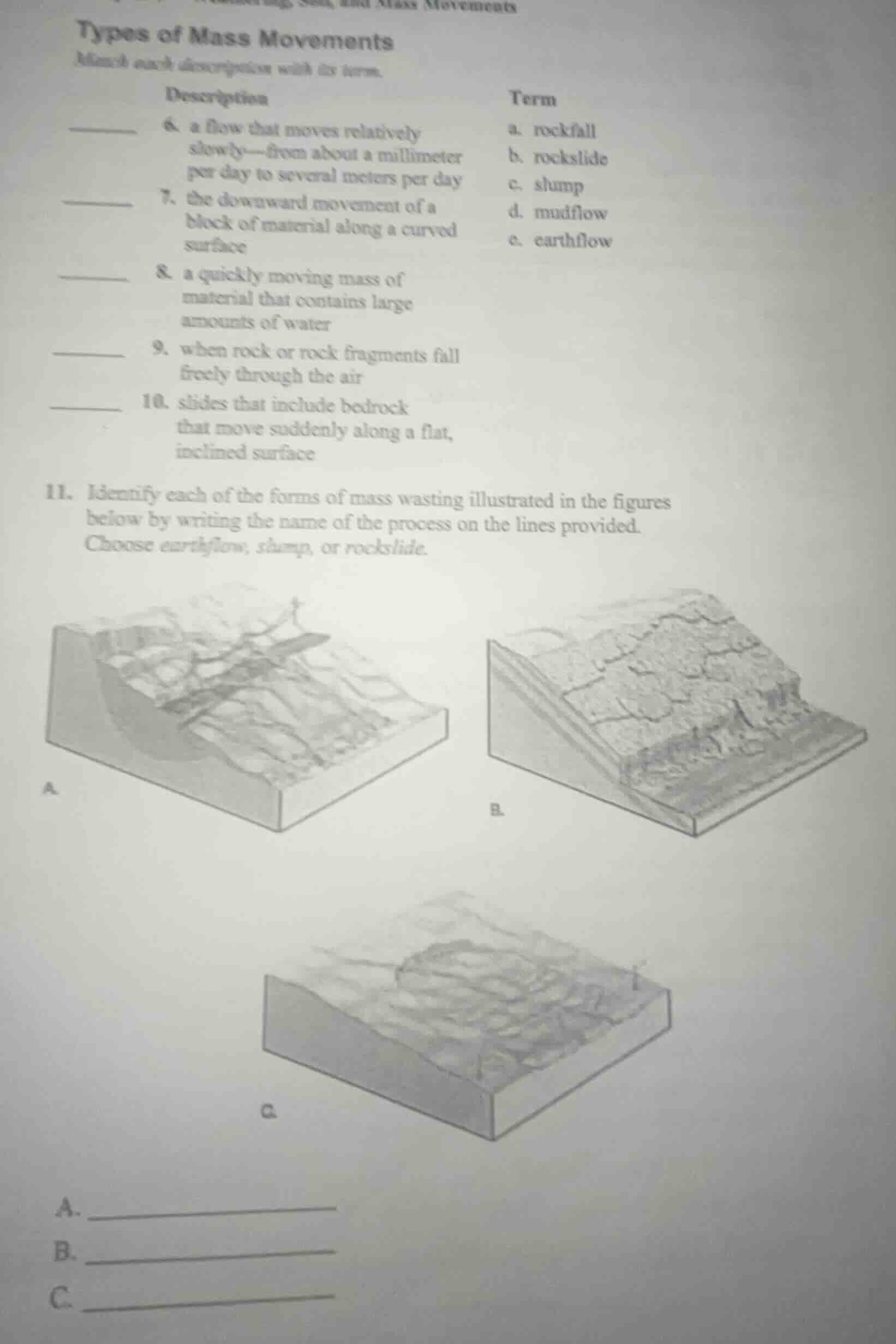 types of mass movements match each description with its term. descripti…