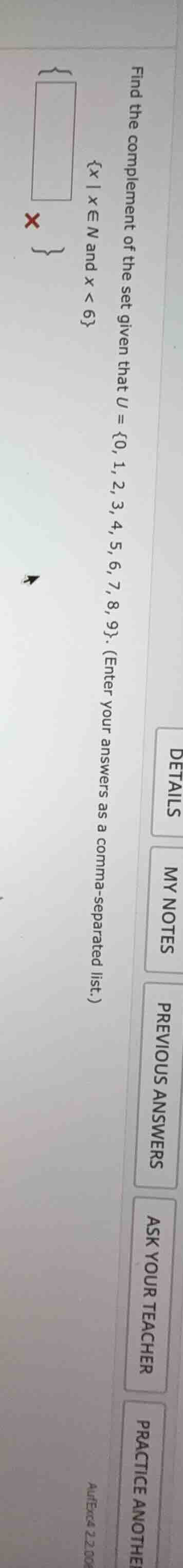find the complement of the set given that u = {0, 1, 2, 3, 4, 5, 6, 7, …