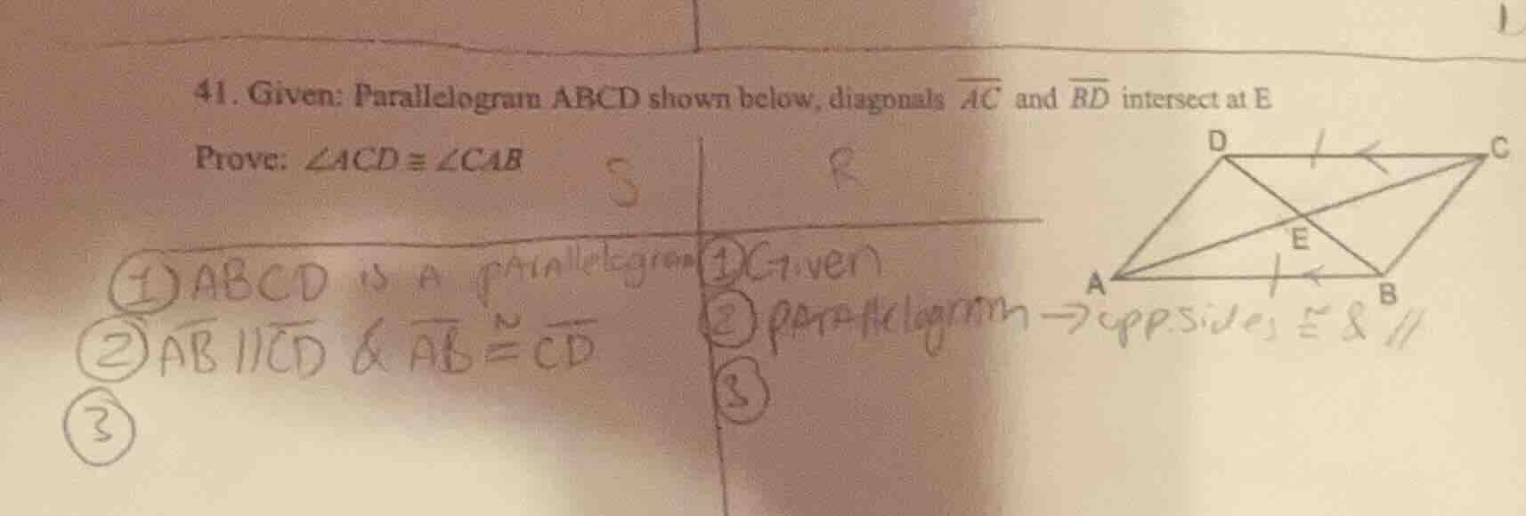41. given: parallelogram abcd shown below, diagonals \\(\\overline{ac}\…