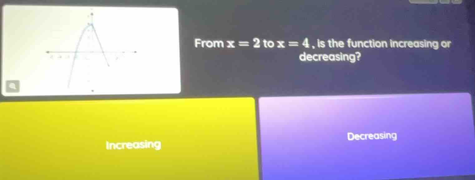 from x = 2 to x = 4, is the function increasing or decreasing?