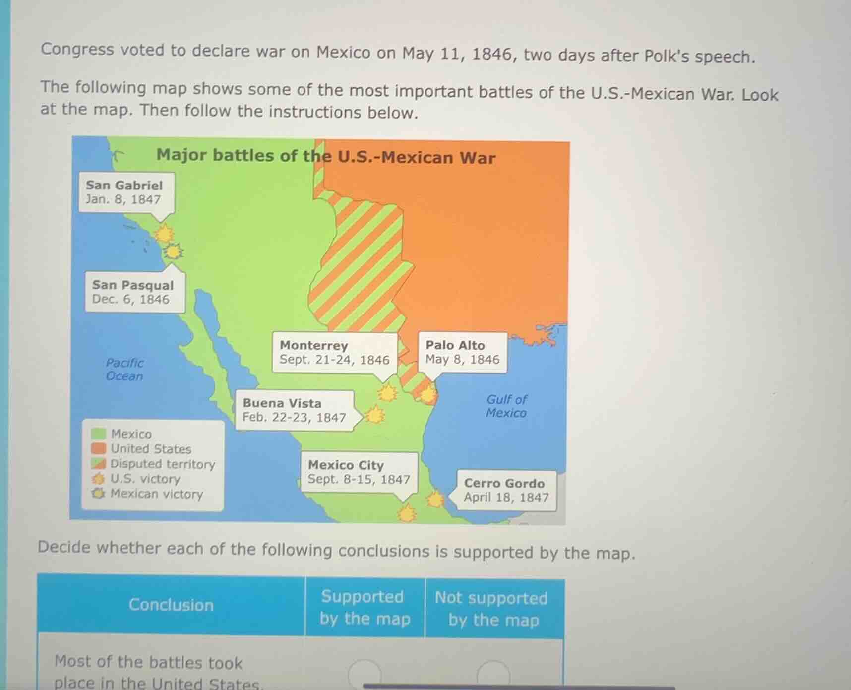congress voted to declare war on mexico on may 11, 1846, two days after…