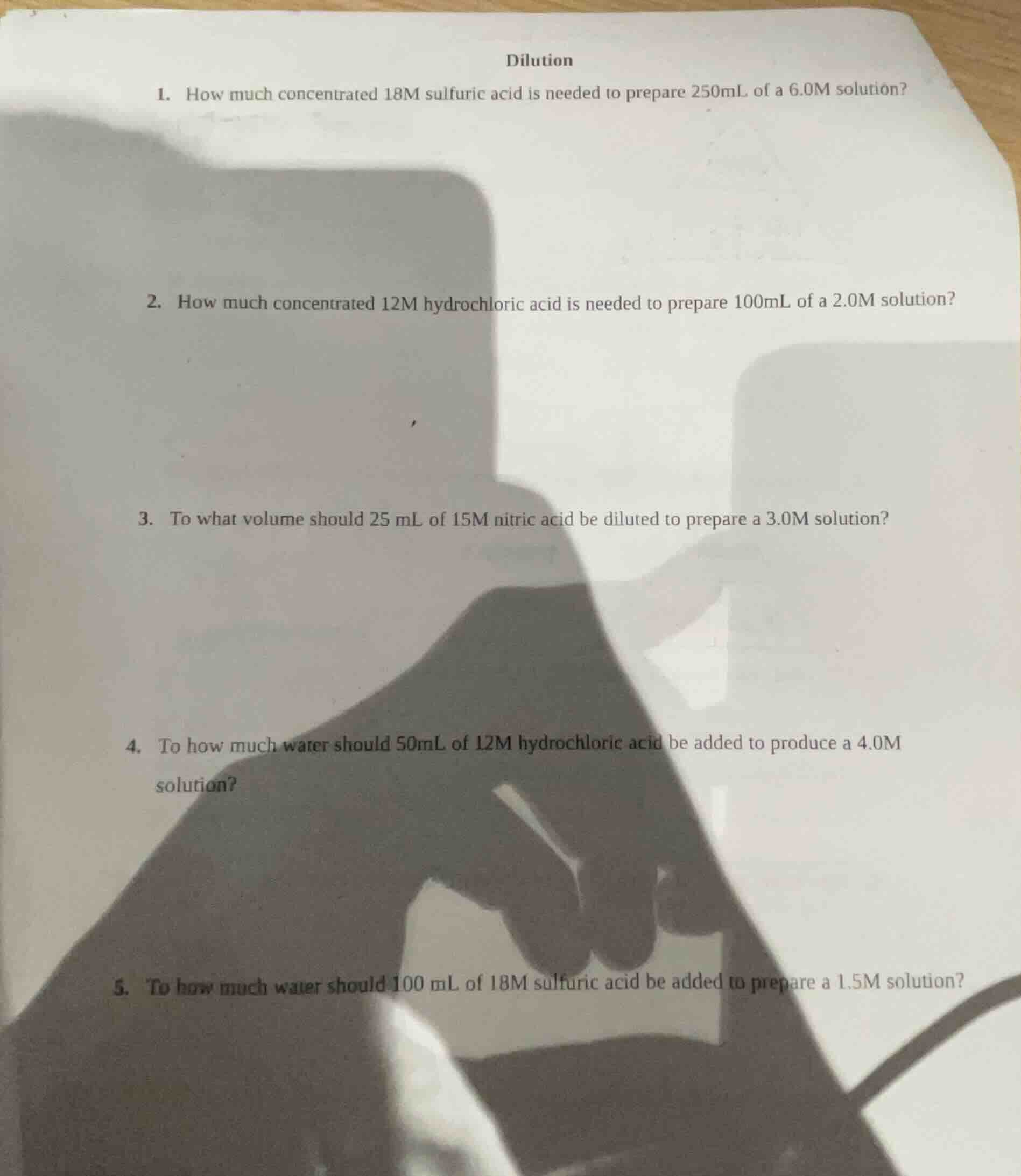 dilution 1. how much concentrated 18m sulfuric acid is needed to prepar…