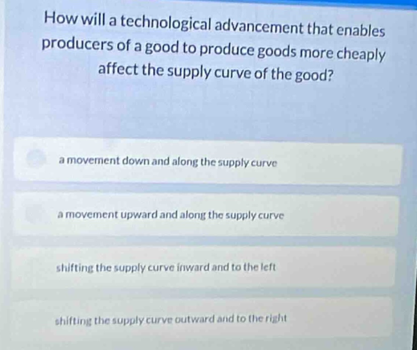 how will a technological advancement that enables producers of a good t…