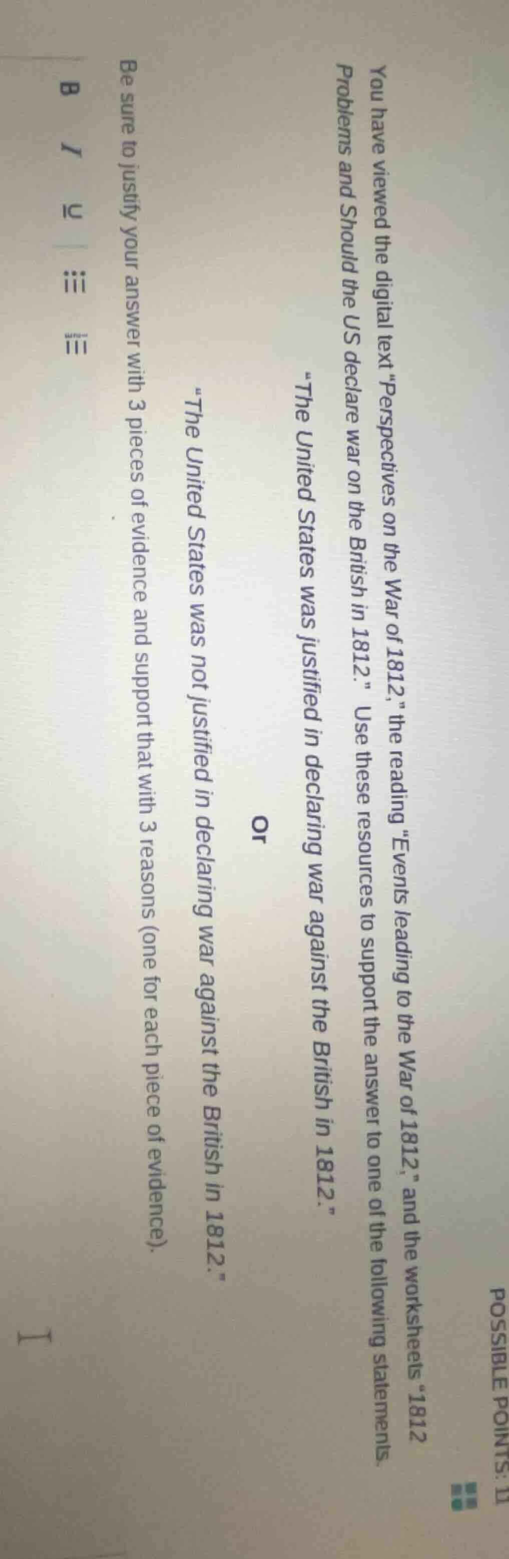 you have viewed the digital text \perspectives on the war of 1812,\ the…