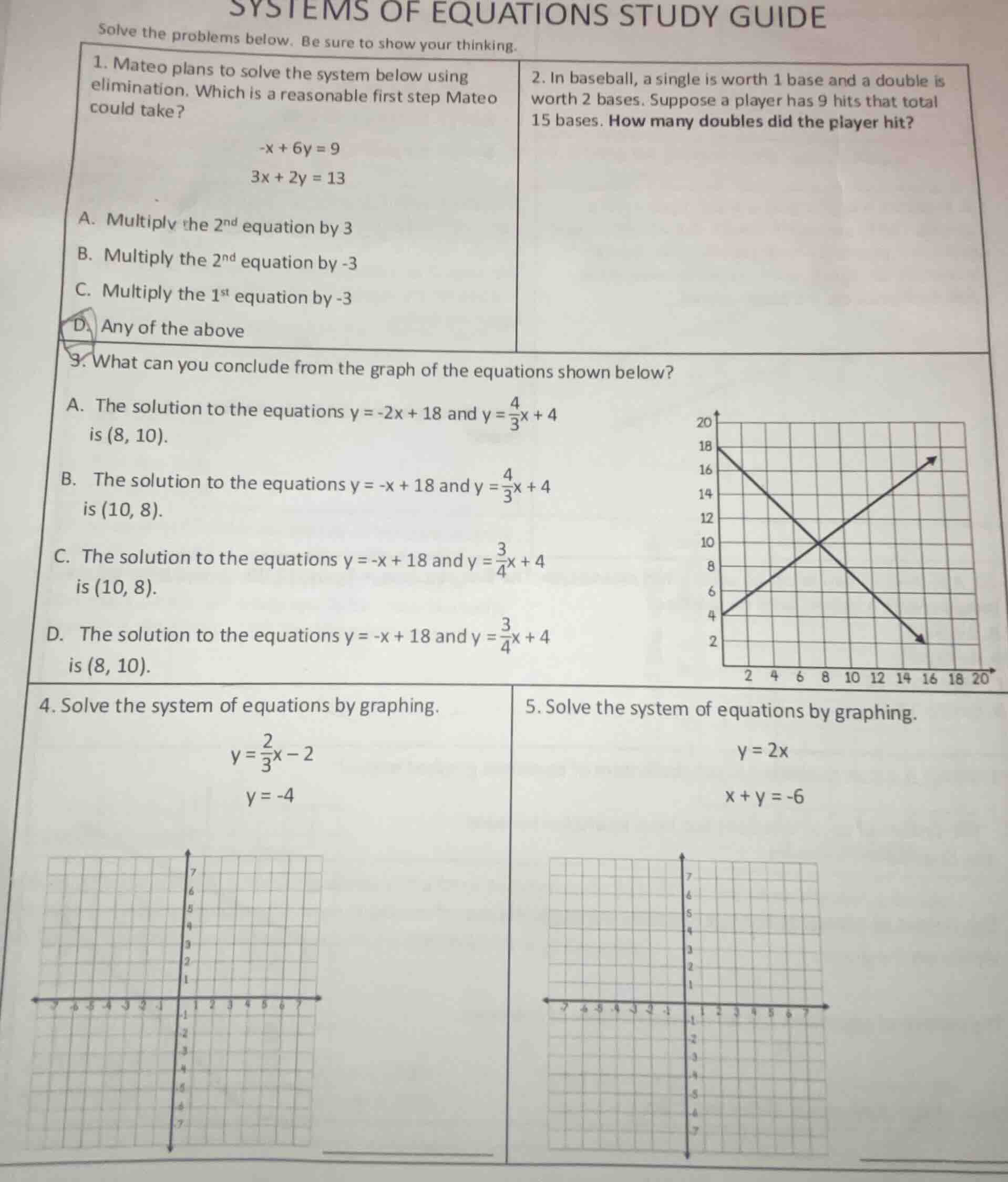 systems of equations study guide solve the problems below. be sure to s…