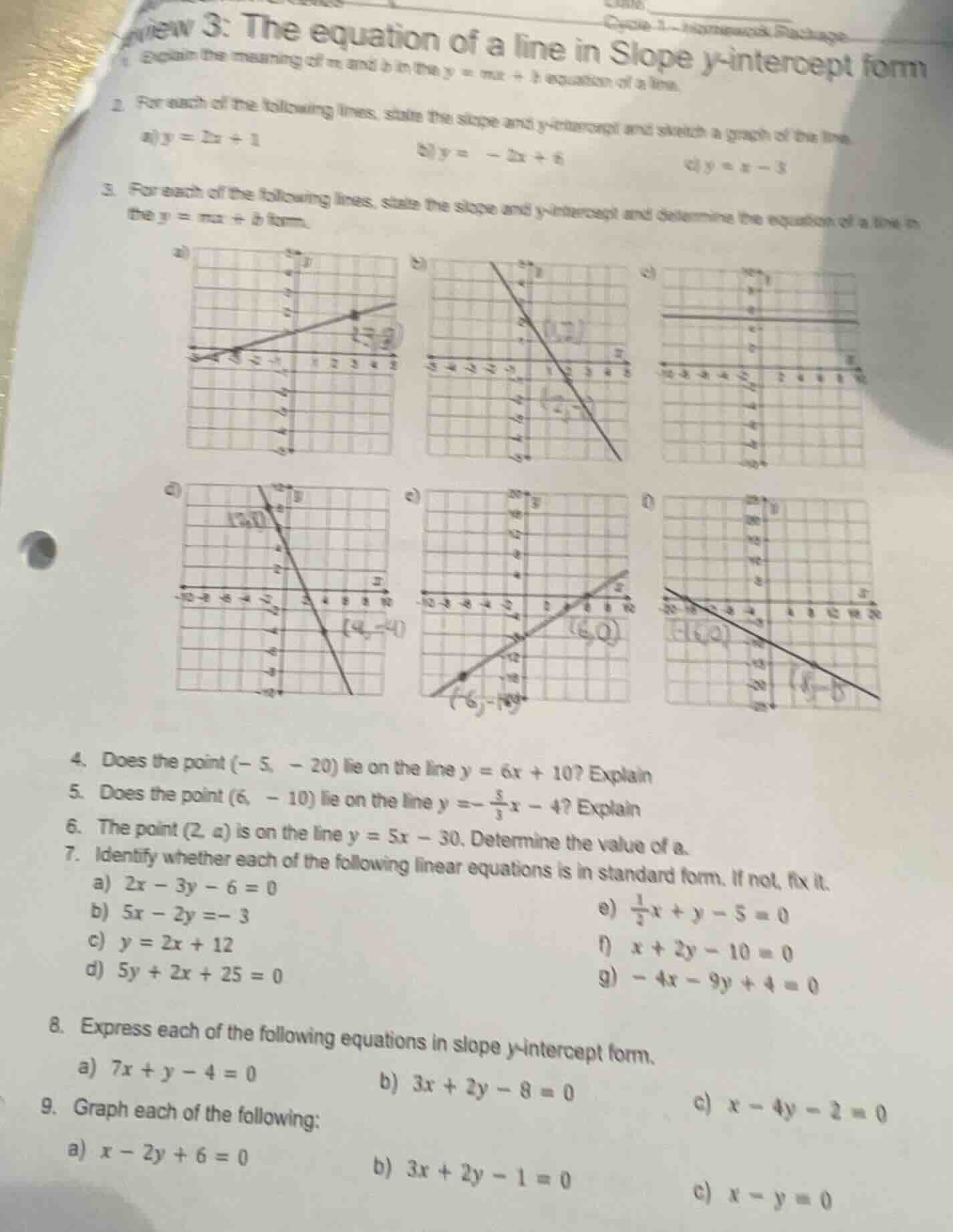 cycle 1 - homework package review 3: the equation of a line in slope y …