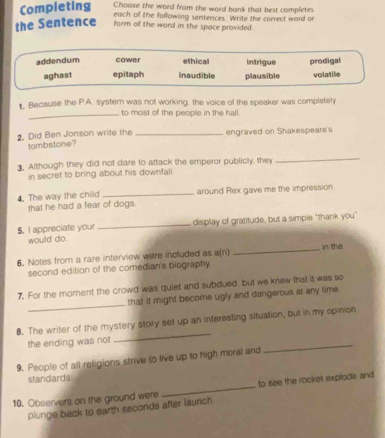 completing the sentence choose the word from the word bank that best co…