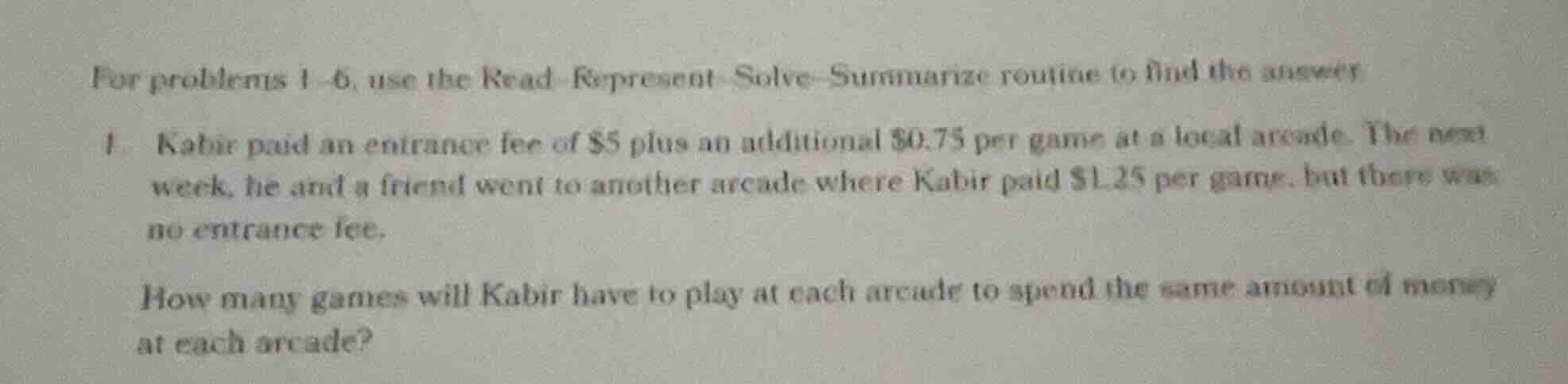 for problems 1–6, use the read-represent-solve-summarize routine to fin…