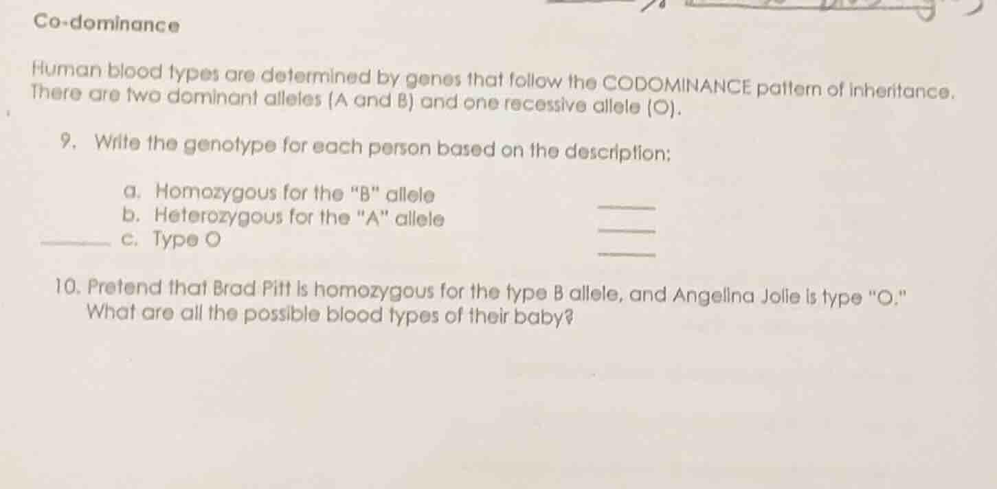 co - dominance human blood types are determined by genes that follow th…