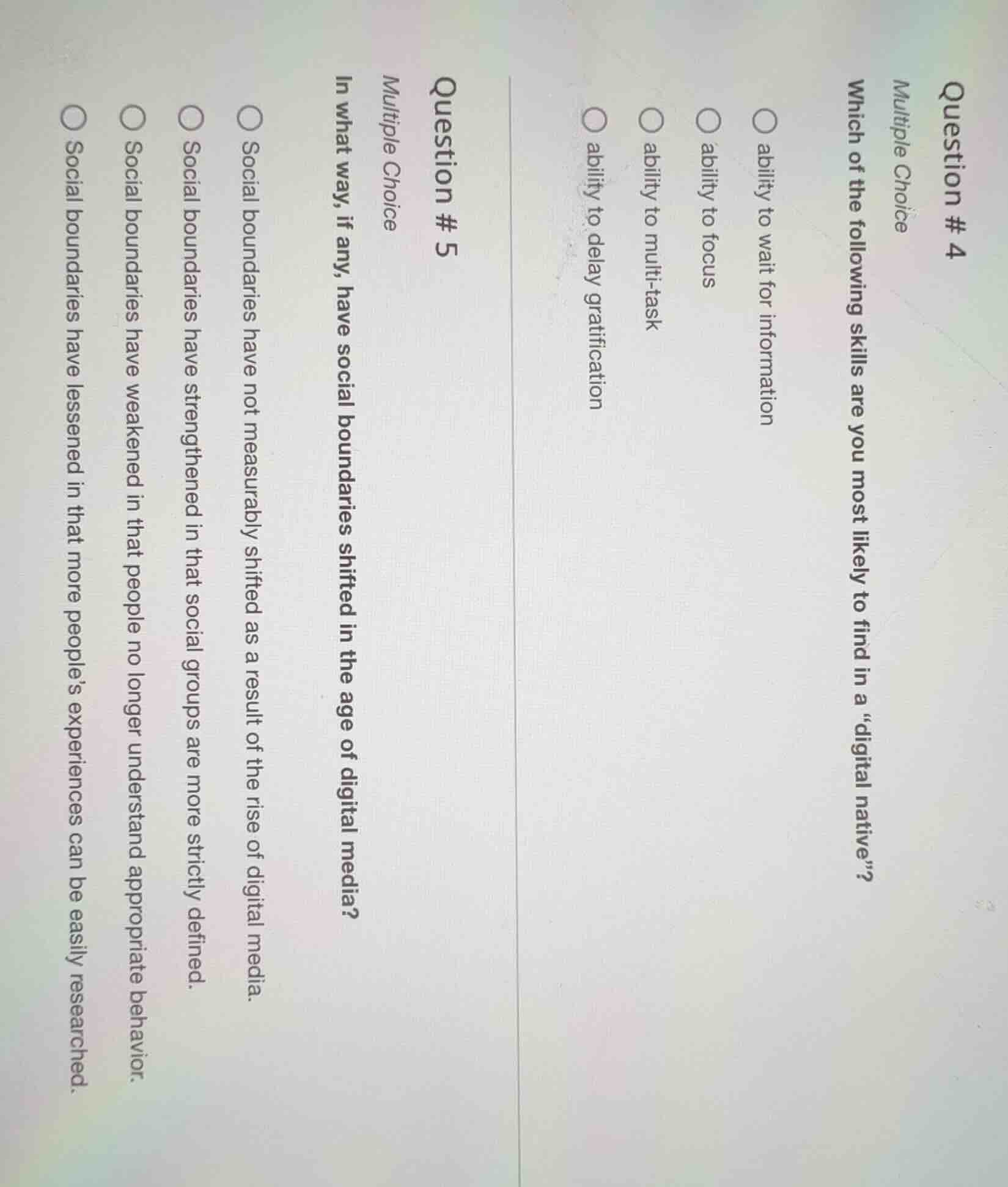 question # 4 multiple choice which of the following skills are you most…