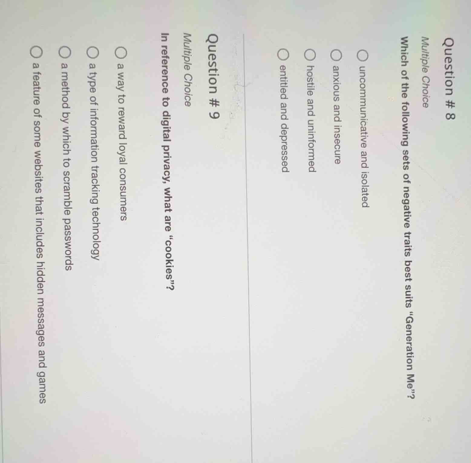 question # 8 multiple choice which of the following sets of negative tr…