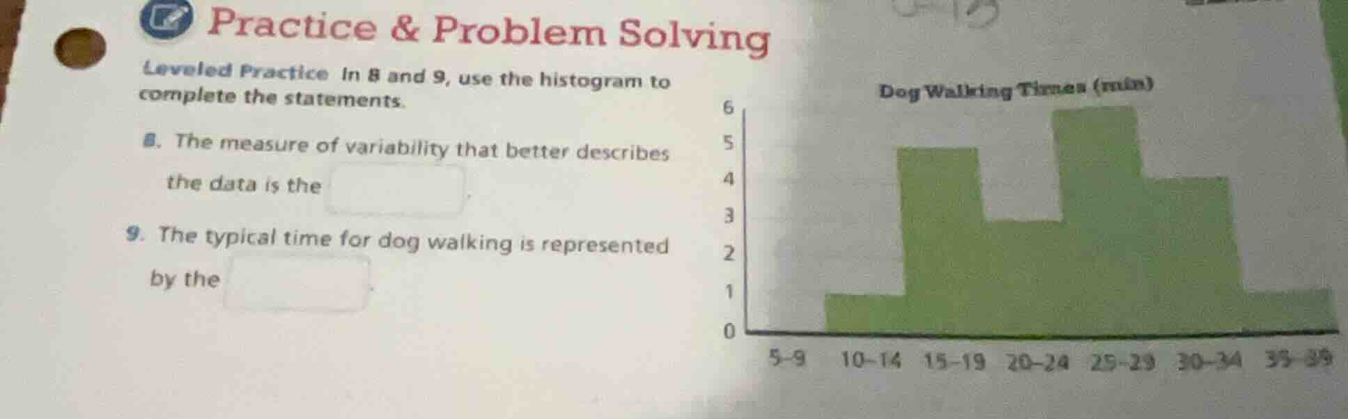 practice & problem solving leveled practice in 8 and 9, use the histogr…