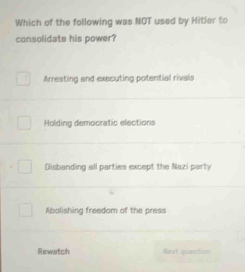 which of the following was not used by hitler to consolidate his power?…