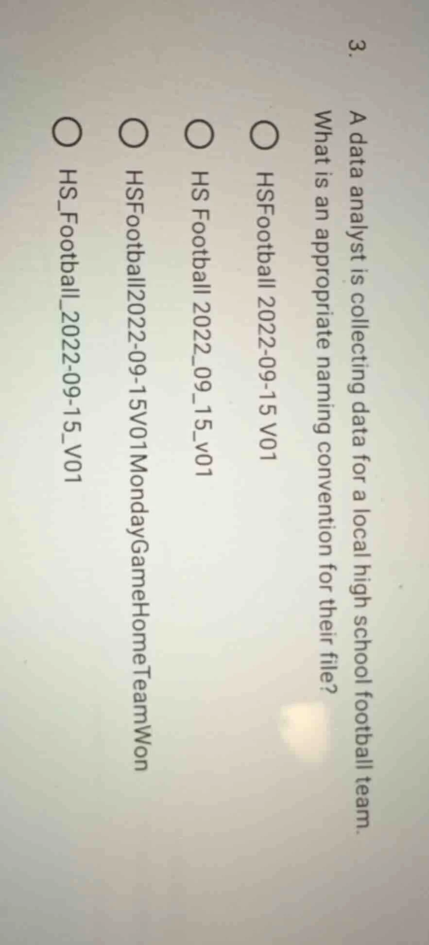 3. a data analyst is collecting data for a local high school football t…