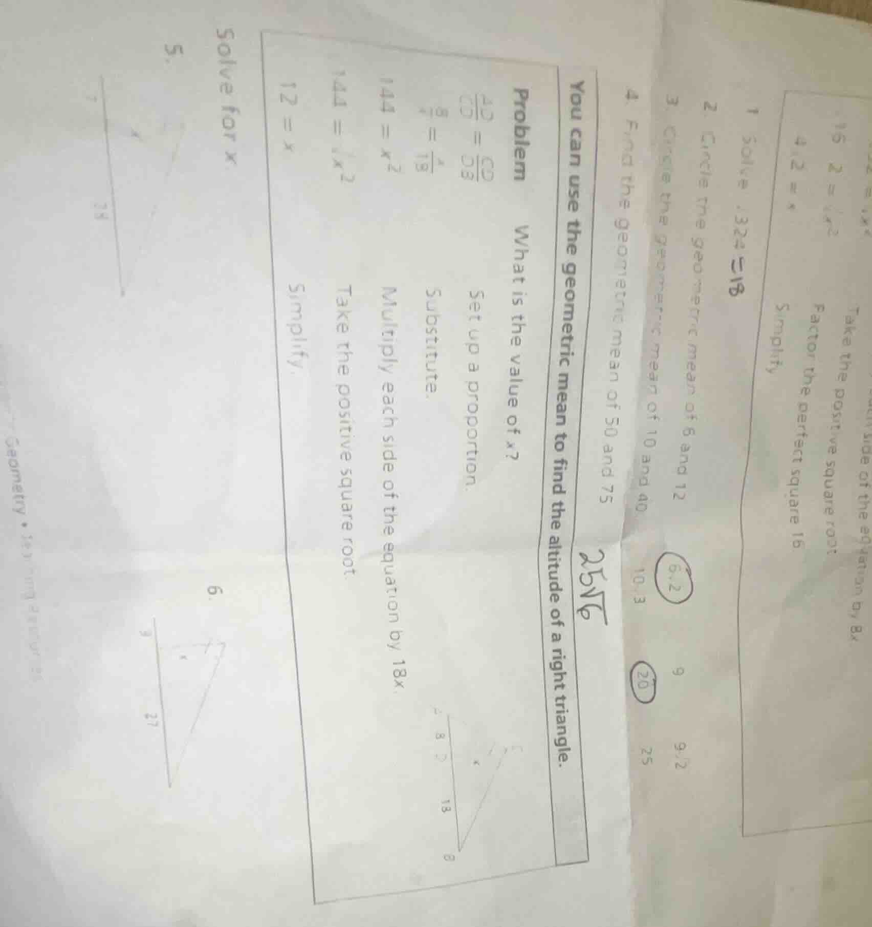 1 solve 32²=16 2 circle the geometric mean of 6 and 12 3 circle the geo…