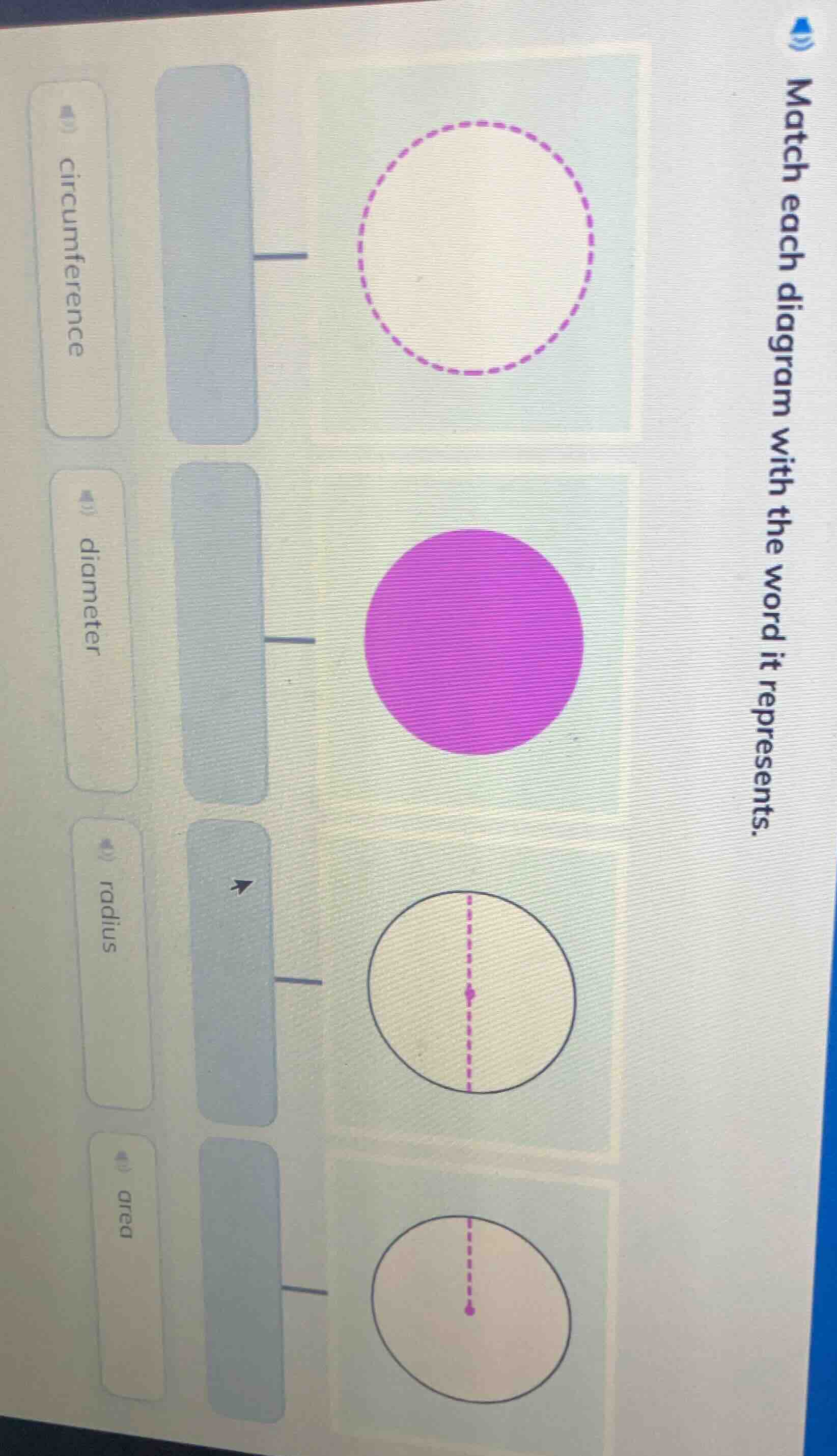 match each diagram with the word it represents. circumference diameter …