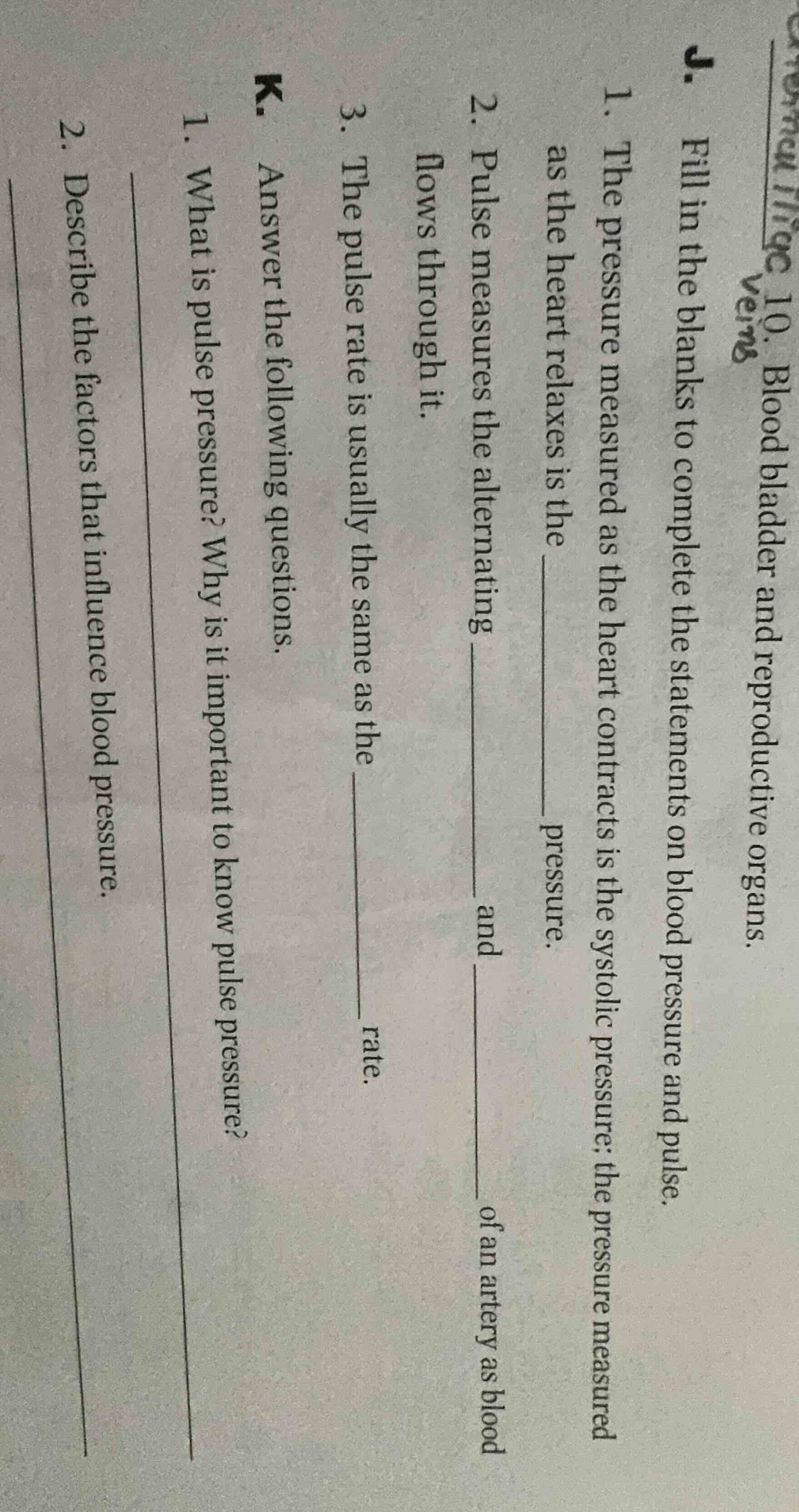 j. fill in the blanks to complete the statements on blood pressure and …
