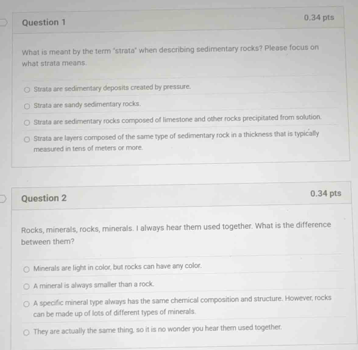 question 1 0.34 pts what is meant by the term strata when describing se…