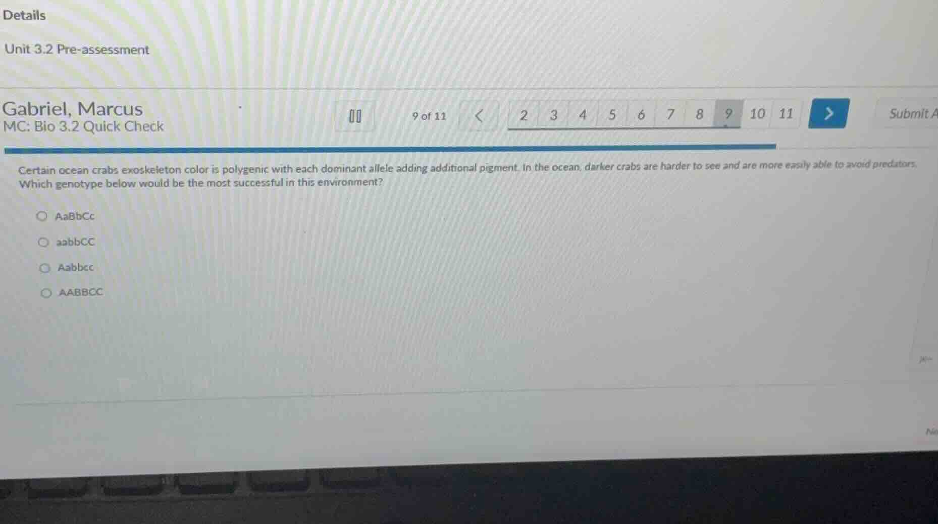 certain ocean crabs exoskeleton color is polygenic with each dominant a…