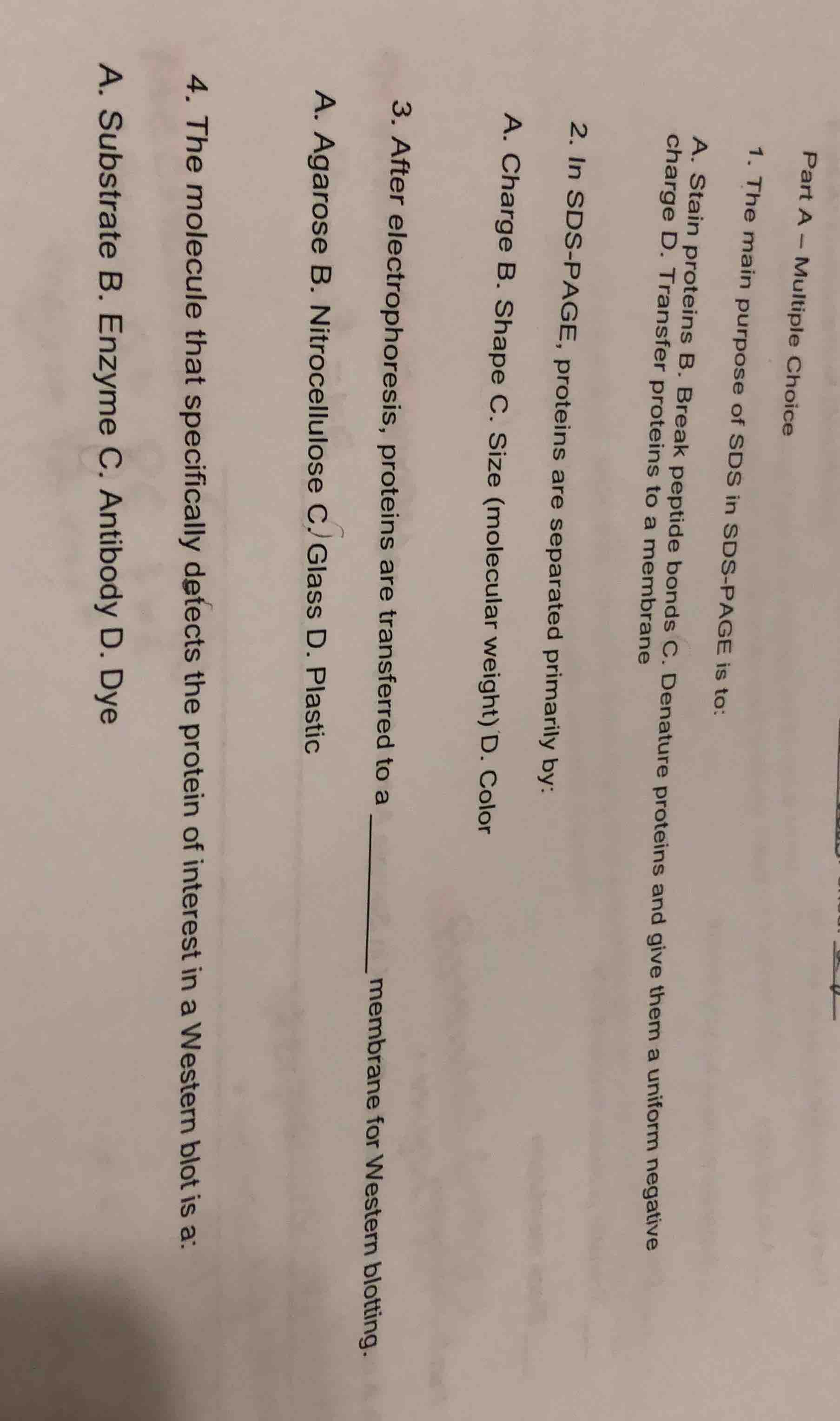 part a – multiple choice 1. the main purpose of sds in sds - page is to…