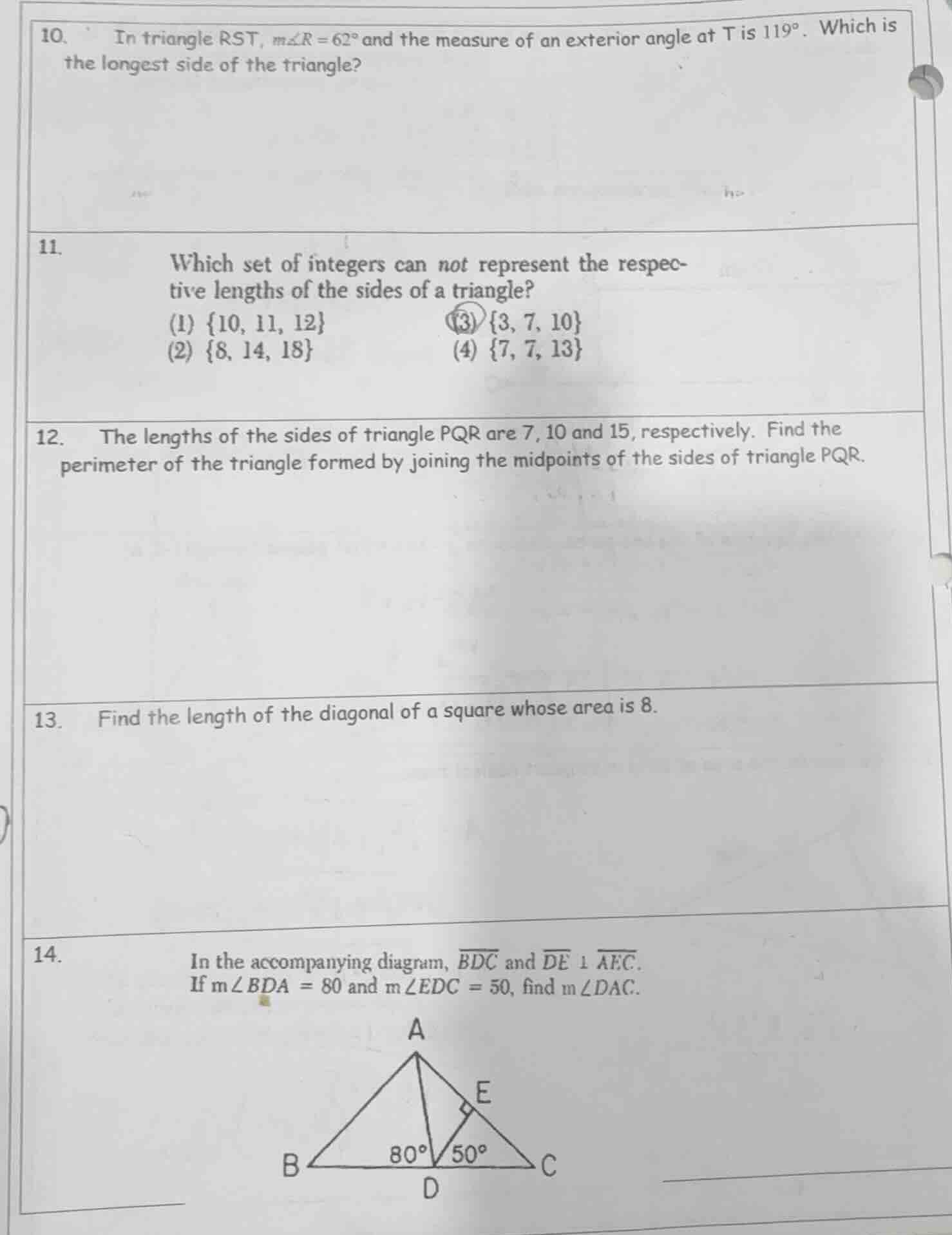 10. in triangle rst, ( mangle r = 62^circ ) and the measure of an exter…
