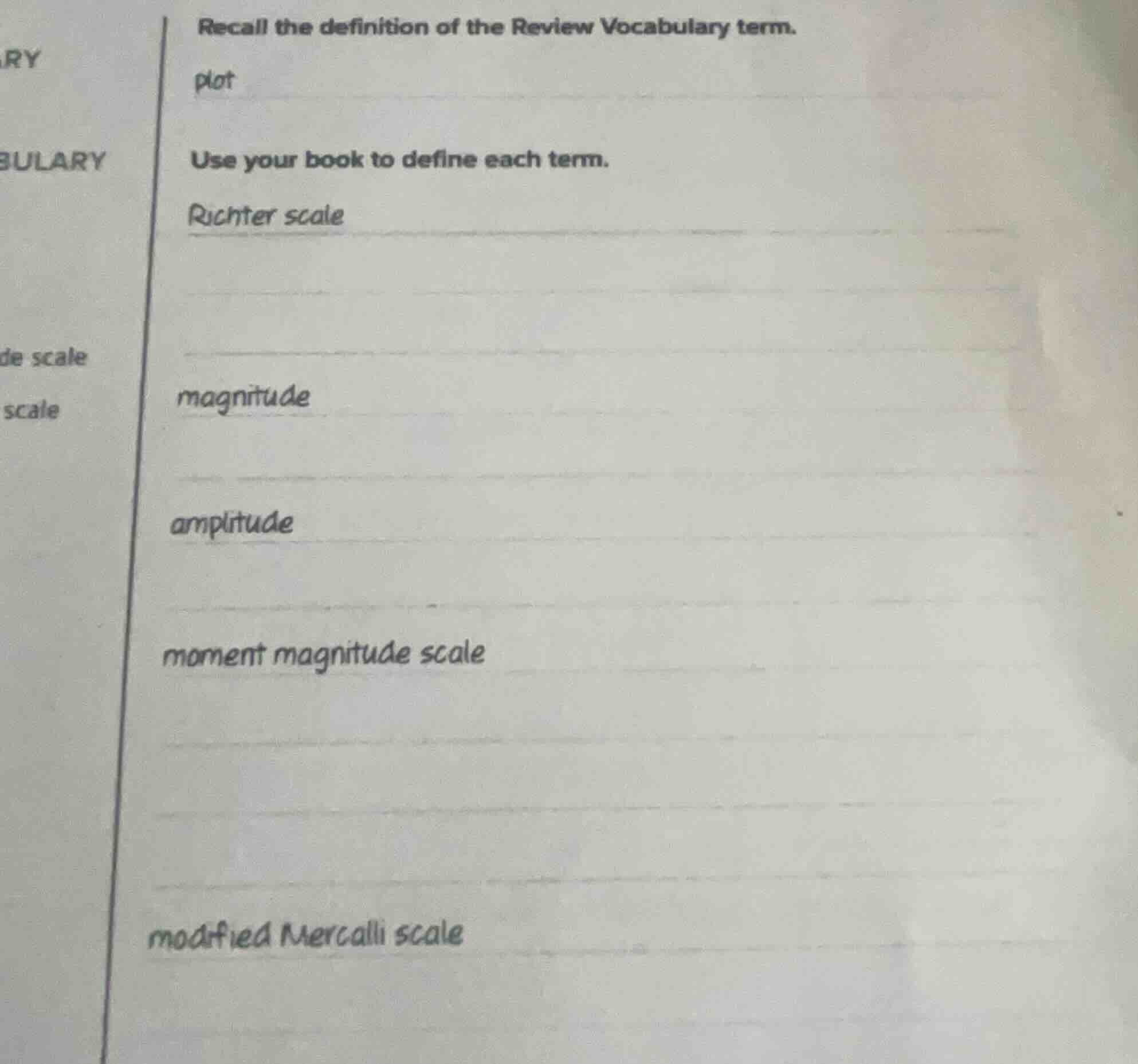 recall the definition of the review vocabulary term. plot use your book…