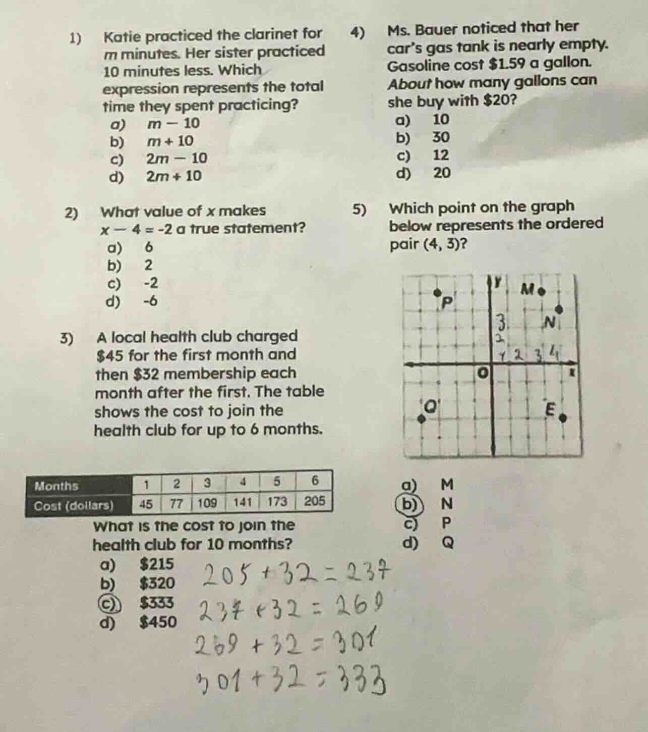 1) katie practiced the clarinet for m minutes. her sister practiced 10 …