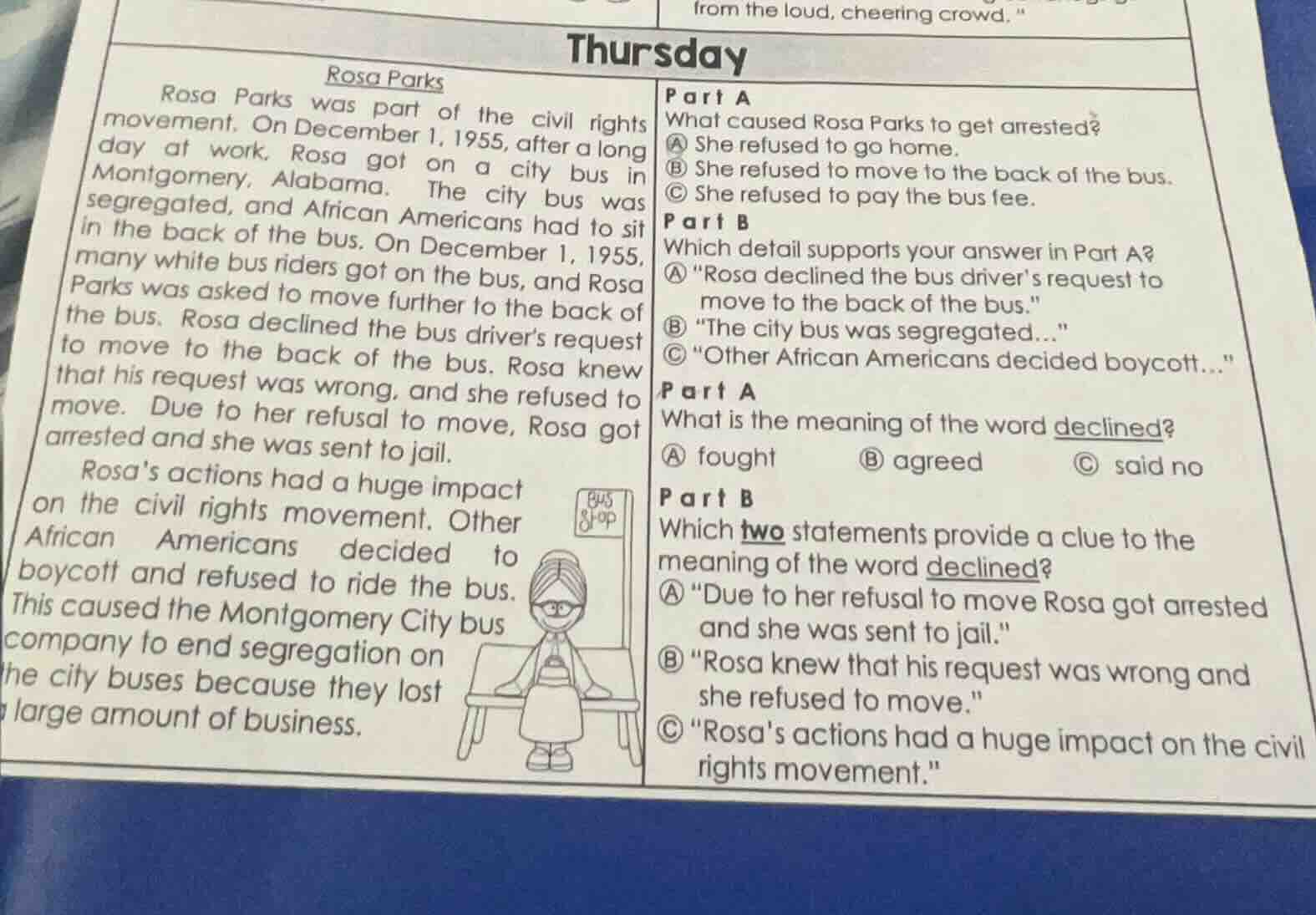 thursday rosa parks rosa parks was part of the civil rights movement. o…